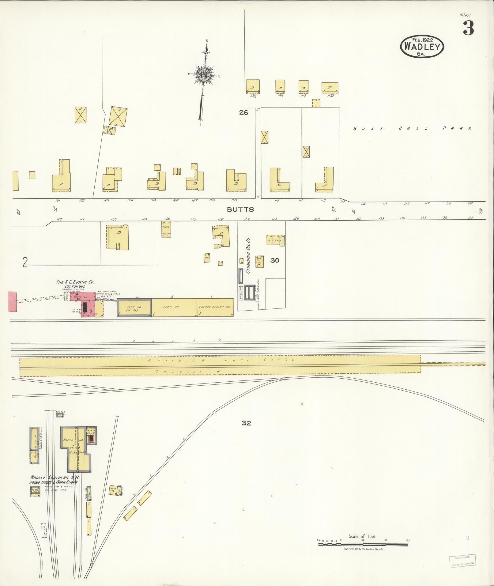 Sanborn Fire Insurance Map from Wadley, Jefferson County, Georgia (1922), Sheet #0003 - Complete Map Set gallery image, historic Sanborn map, vintage wall art, Georgia Georgia