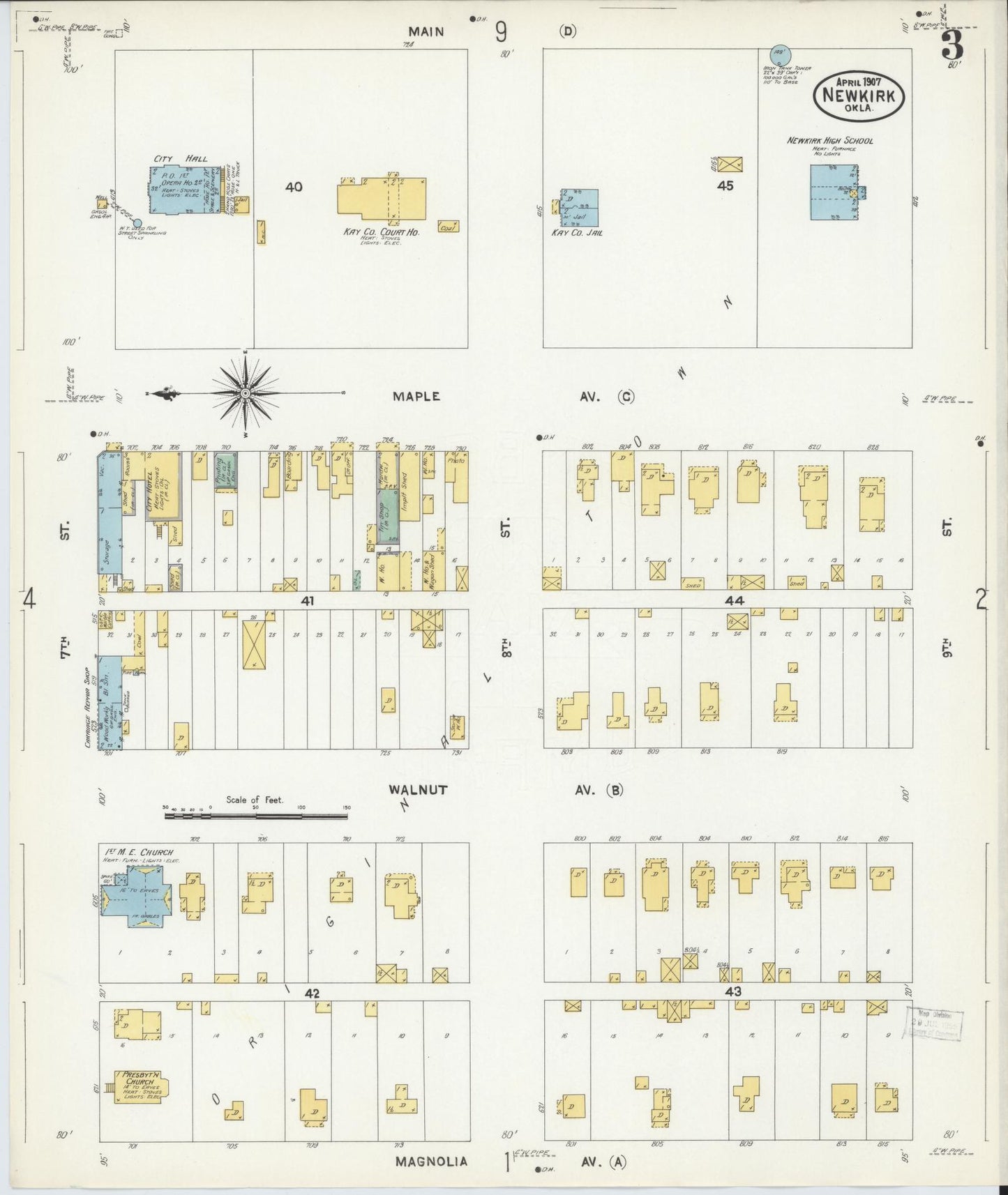 Sanborn Fire Insurance Map from Newkirk, Kay County, Oklahoma (1907), Sheet #0003 - Complete Map Set gallery image, historic Sanborn map, vintage wall art, Oklahoma Oklahoma