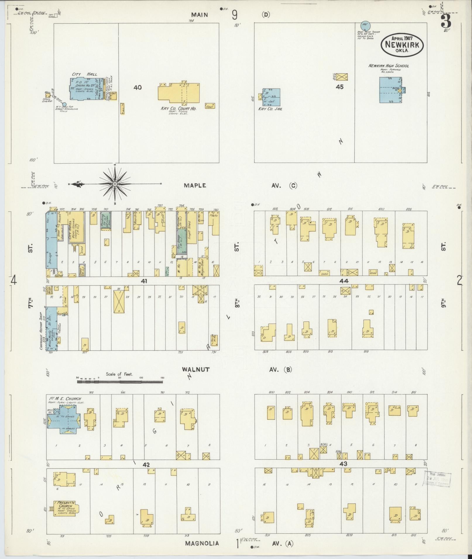 Sanborn Fire Insurance Map from Newkirk, Kay County, Oklahoma (1907), Sheet #0003 - Complete Map Set gallery image, historic Sanborn map, vintage wall art, Oklahoma Oklahoma