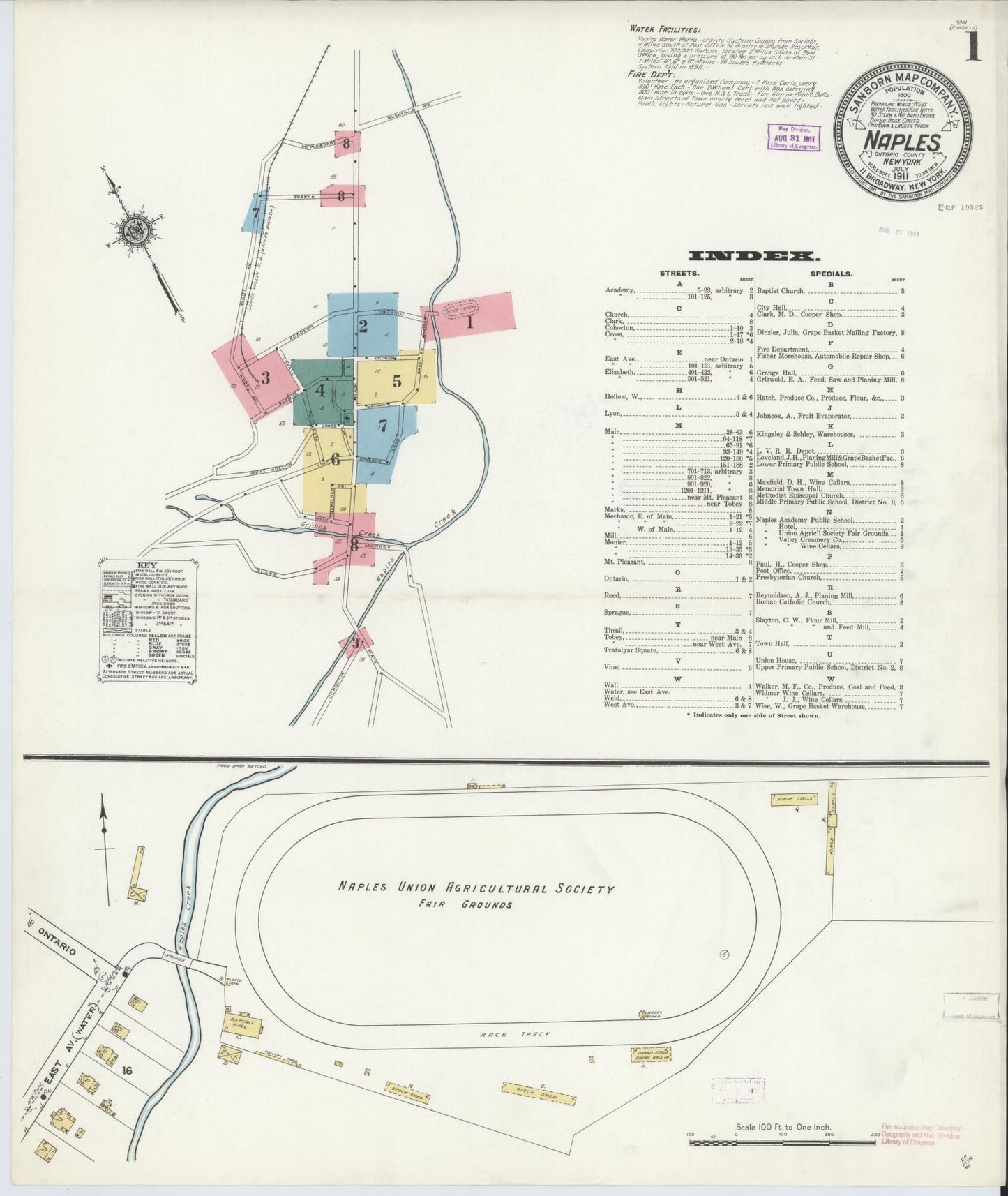 Sanborn Fire Insurance Map from Naples, Ontario County, New York (1911), Sheet #0001 - Complete Map Set gallery image, historic Sanborn map, vintage wall art, New York New York