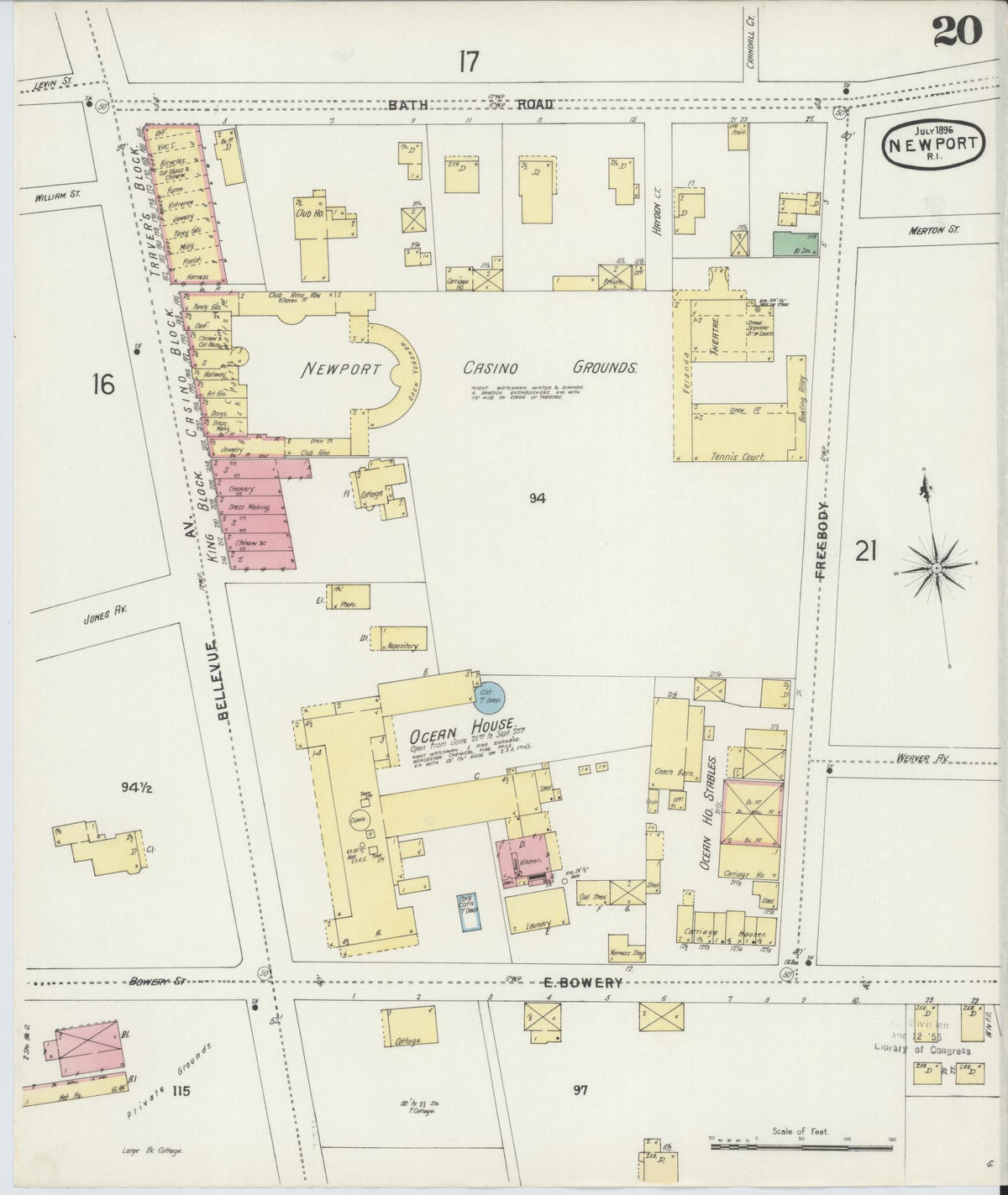Sanborn Fire Insurance Map from Newport, Newport County, Rhode Island (1896), Sheet #0020 - Historic Sanborn Fire Insurance Map Print, vintage old map wall art, antique decor, genealogy gift, Rhode Island Rhode Island map