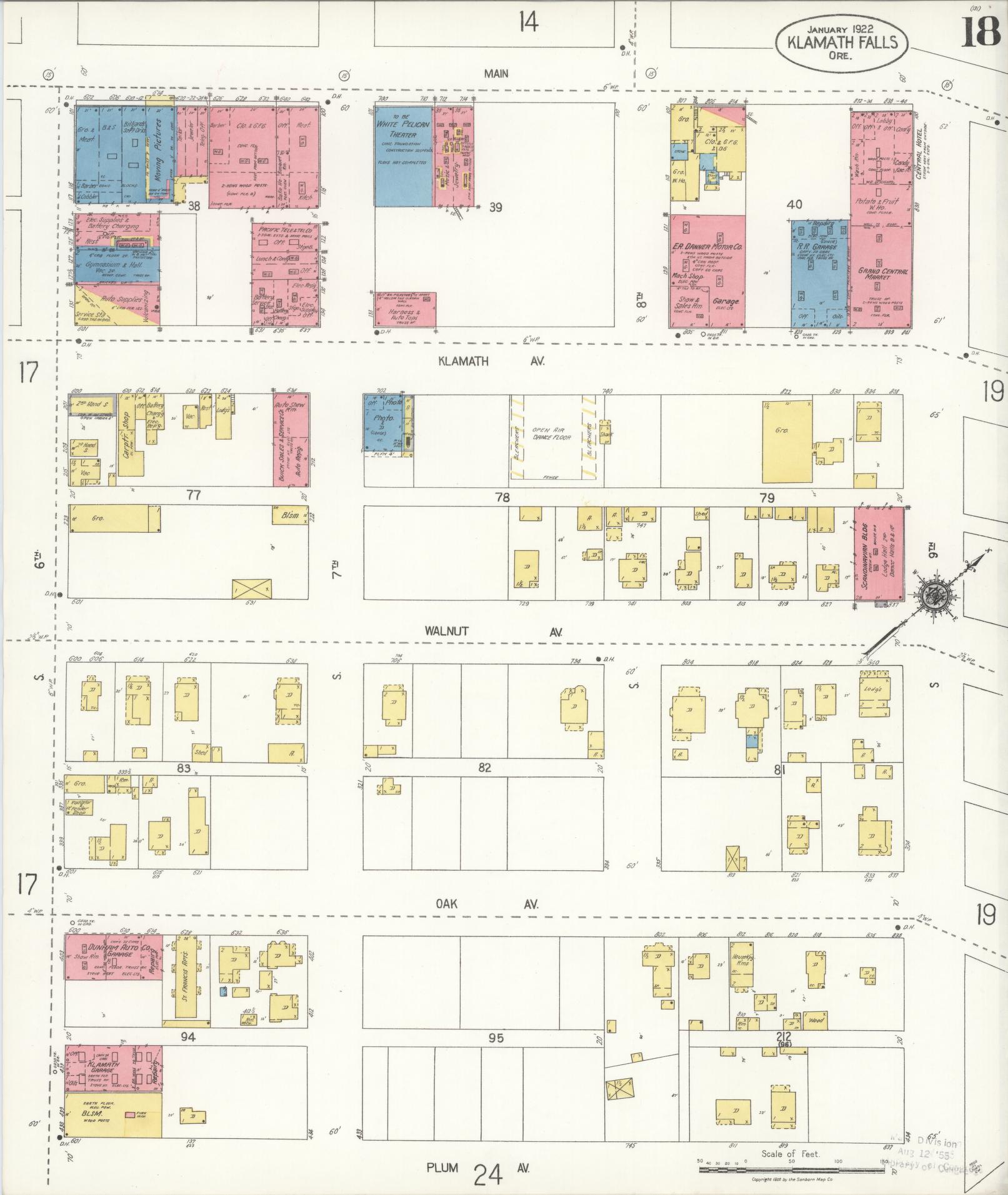 Sanborn Fire Insurance Map from Klamath Falls, Klamath County, Oregon (1921), Sheet #0018 - Historic Sanborn Fire Insurance Map Print, vintage old map wall art, antique decor, genealogy gift, Oregon Oregon map