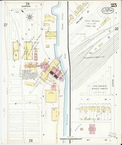 Sanborn Fire Insurance Map from Clinton, Clinton County, Iowa (1897), Sheet #0025 - Historic Sanborn Fire Insurance Map Print, vintage old map wall art