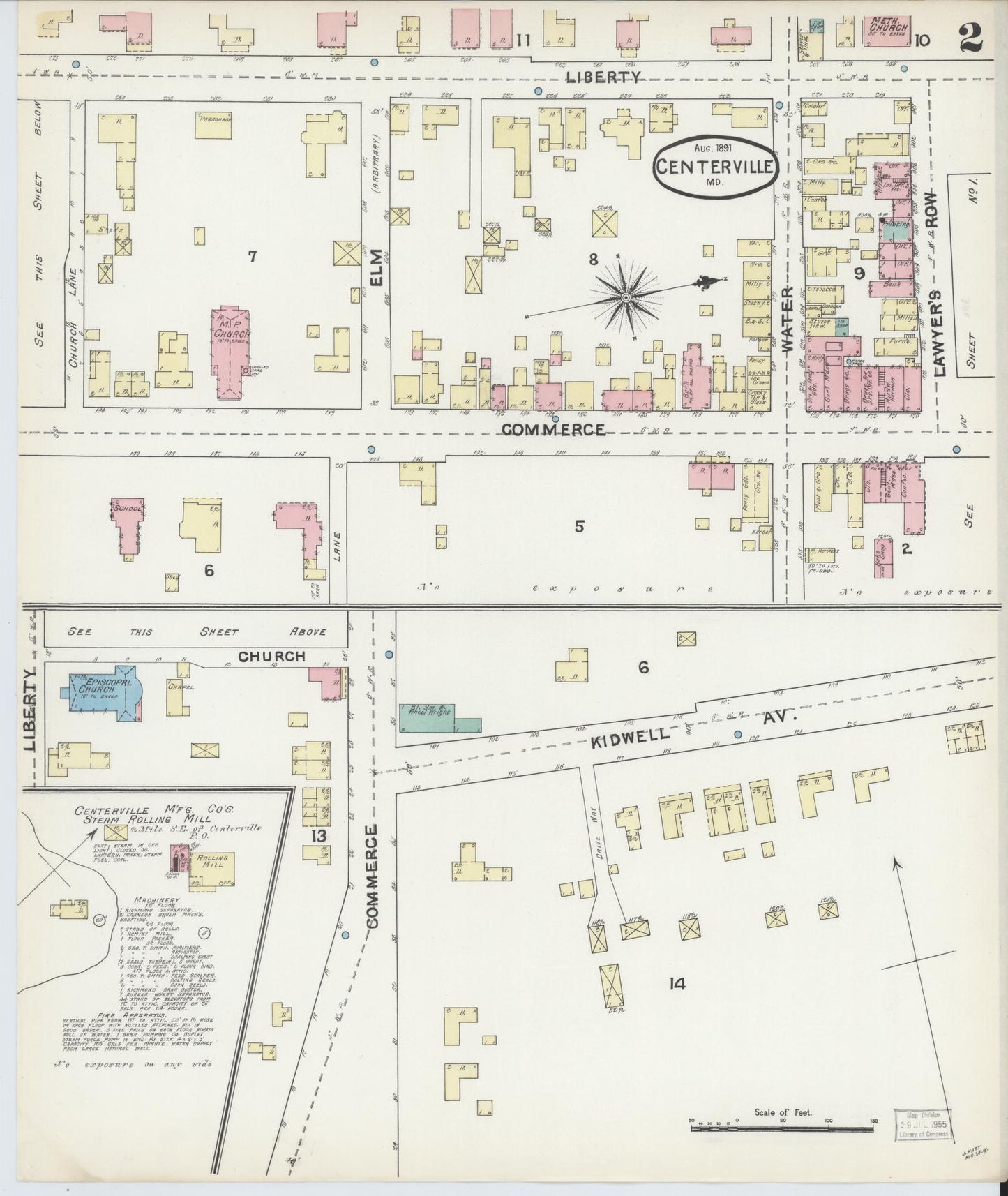Queen Anne's, Maryland - 1891 - Sanborn Fire Insurance Map, Sheet #0002 - Historic Sanborn Fire Insurance Map Print, Queen Anne's Maryland 1891 0002 vintage old map wall art