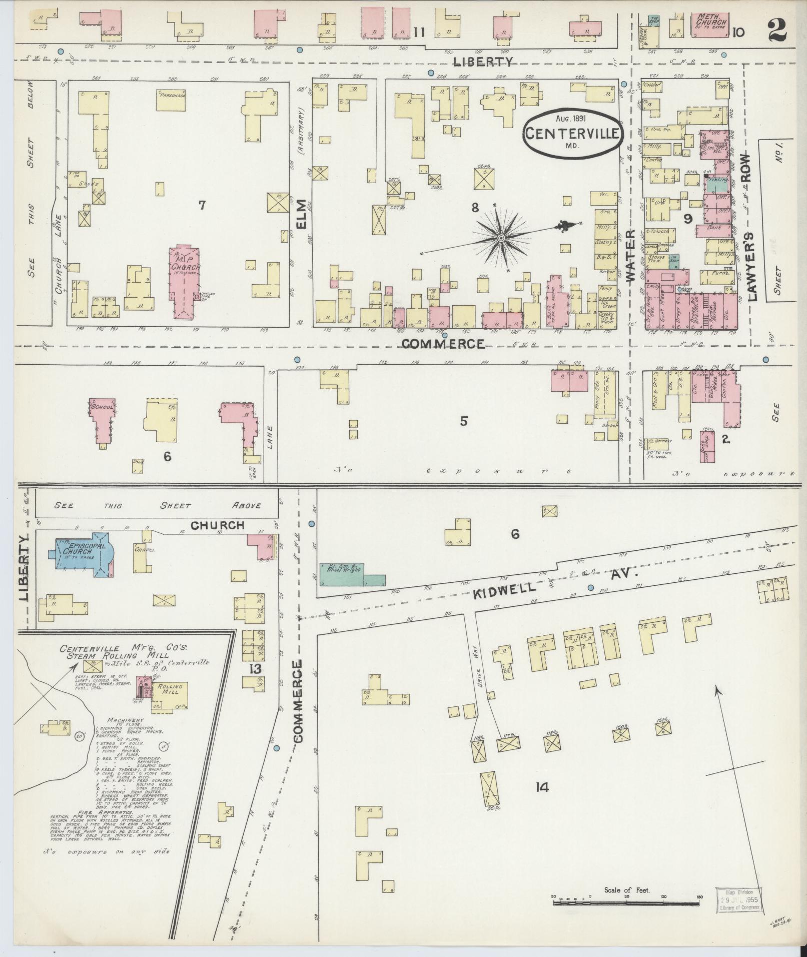 Queen Anne's, Maryland - 1891 - Sanborn Fire Insurance Map, Sheet #0002 - Historic Sanborn Fire Insurance Map Print, Queen Anne's Maryland 1891 0002 vintage old map wall art