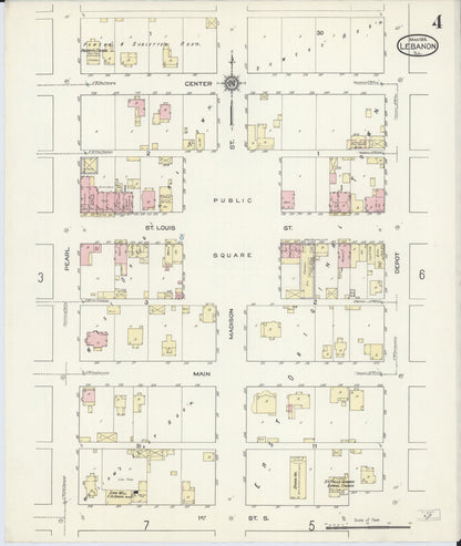 Sanborn Fire Insurance Map from Lebanon, Saint Clair County, Illinois (1914), Sheet #0004 - Historic Sanborn Fire Insurance Map Print, vintage old map wall art, antique decor, genealogy gift, Illinois Illinois map