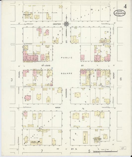 Sanborn Fire Insurance Map from Lebanon, Saint Clair County, Illinois (1914), Sheet #0004 - Historic Sanborn Fire Insurance Map Print, vintage old map wall art, antique decor, genealogy gift, Illinois Illinois map