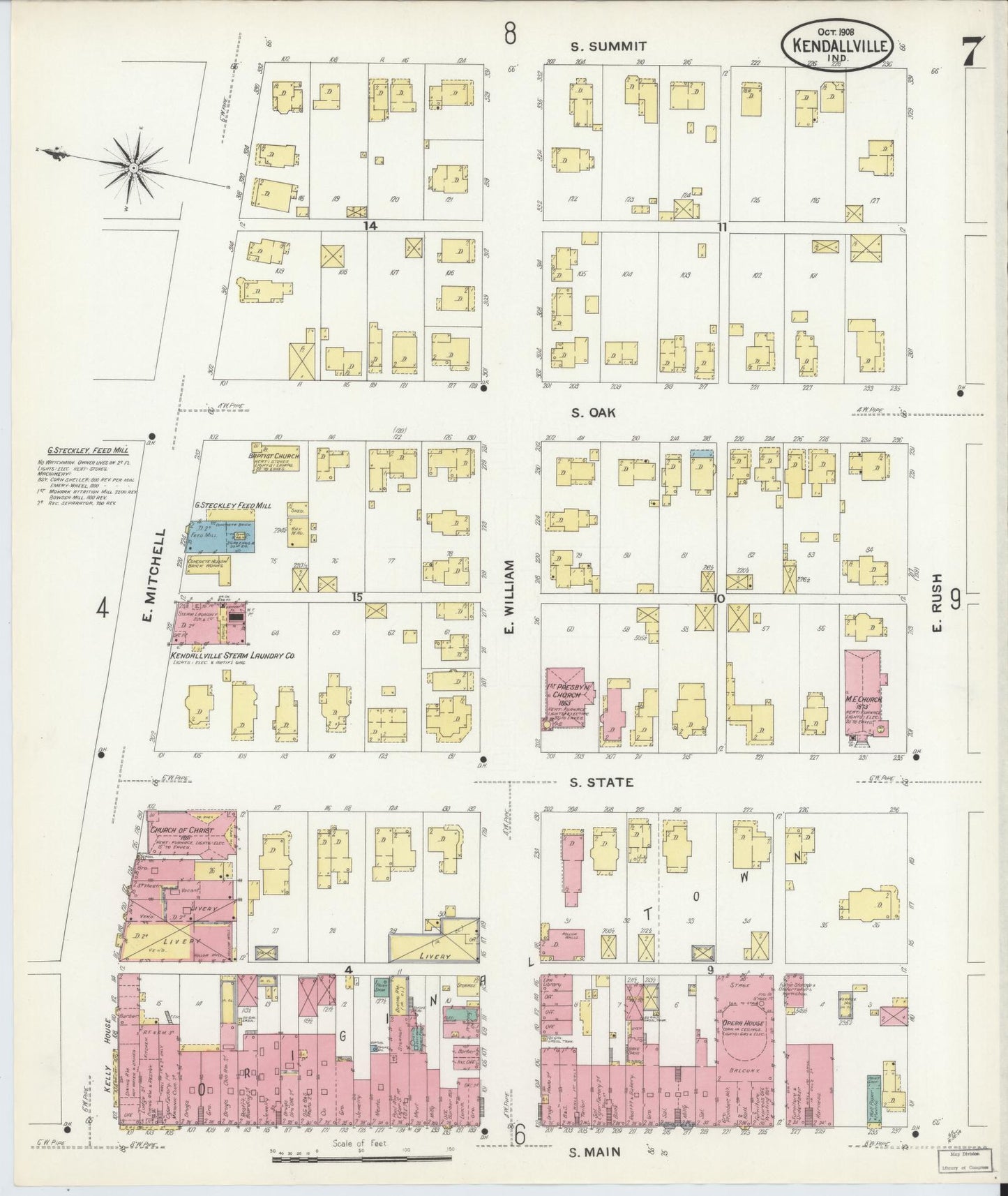 Sanborn Fire Insurance Map from Kendallville, Noble County, Indiana (1908), Sheet #0007 - Complete Map Set gallery image, historic Sanborn map, vintage wall art, Indiana Indiana