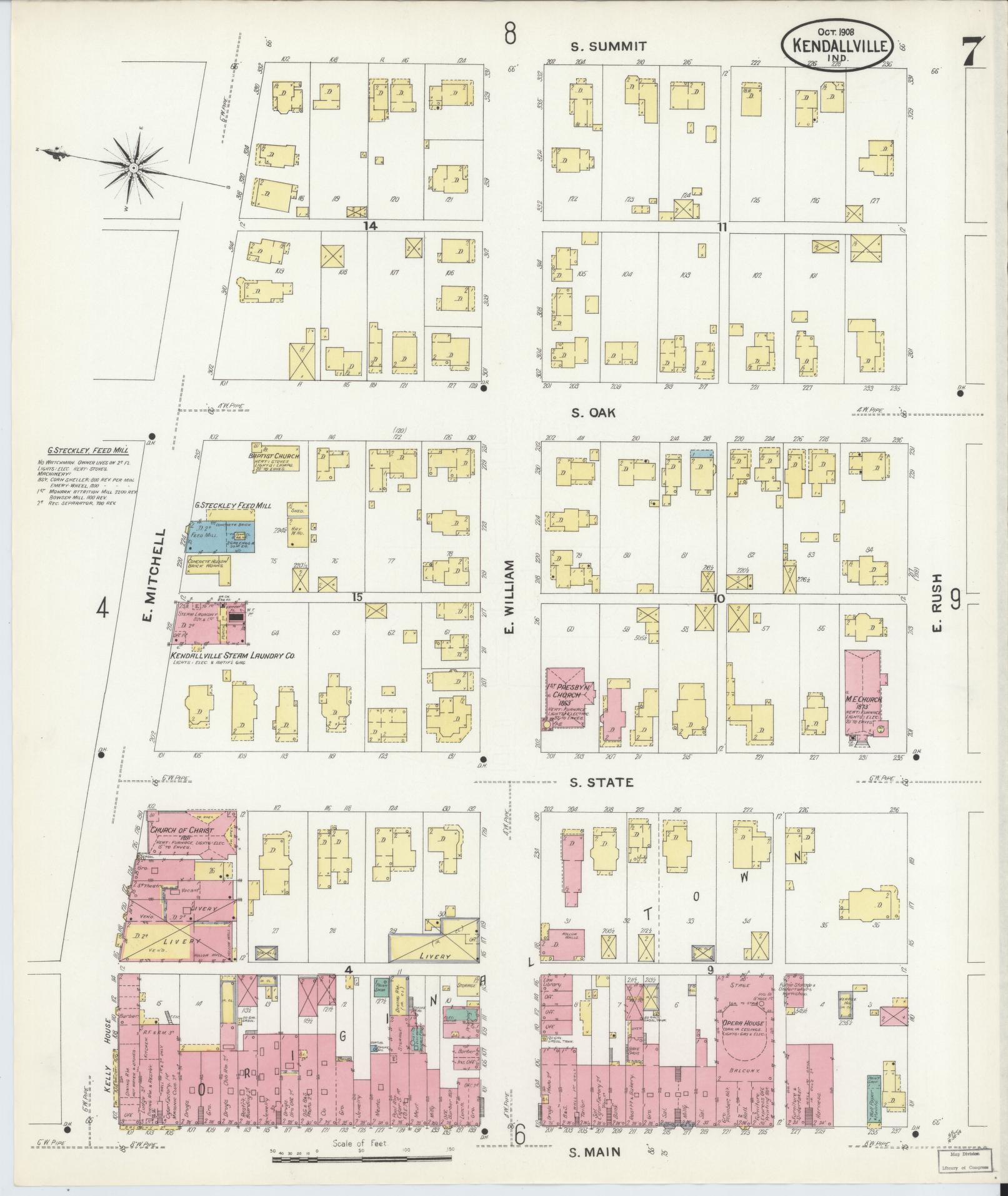 Sanborn Fire Insurance Map from Kendallville, Noble County, Indiana (1908), Sheet #0007 - Complete Map Set gallery image, historic Sanborn map, vintage wall art, Indiana Indiana