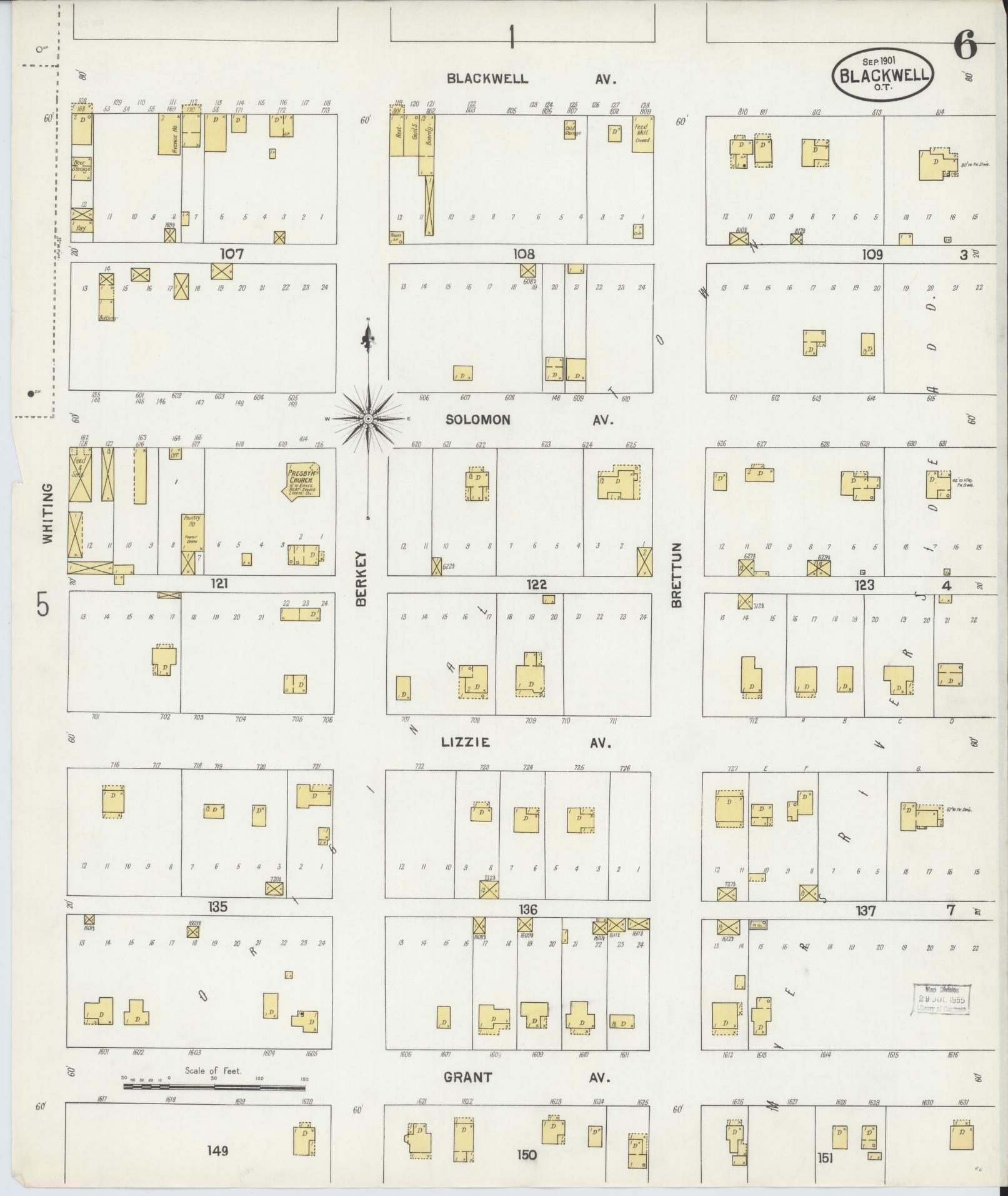 Sanborn Fire Insurance Map from Blackwell, Kay County, Oklahoma (1901), Sheet #0006 - Complete Map Set gallery image, historic Sanborn map, vintage wall art, Oklahoma Oklahoma