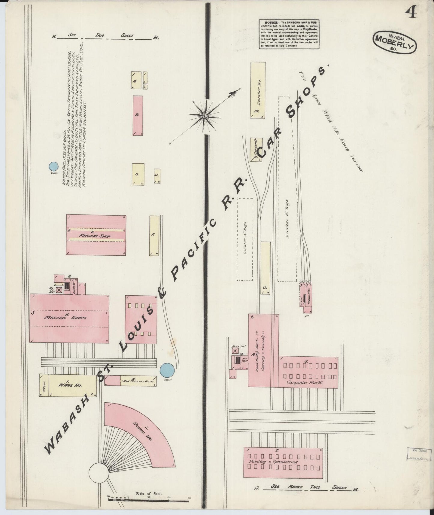 Sanborn Fire Insurance Map from Moberly, Randolph County, Missouri (1884), Sheet #0004 - Historic Sanborn Fire Insurance Map Print, vintage old map wall art, antique decor, genealogy gift, Missouri Missouri map