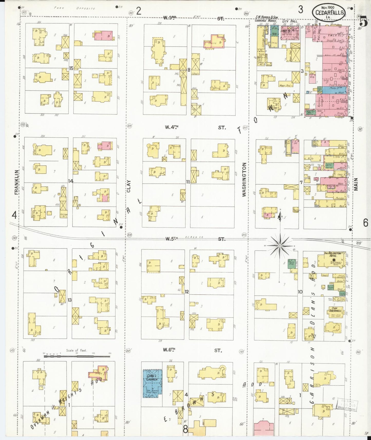 Sanborn Fire Insurance Map from Cedar Falls, Black Hawk County, Iowa (1900), Sheet #0005 - Historic Sanborn Fire Insurance Map Print, vintage old map wall art