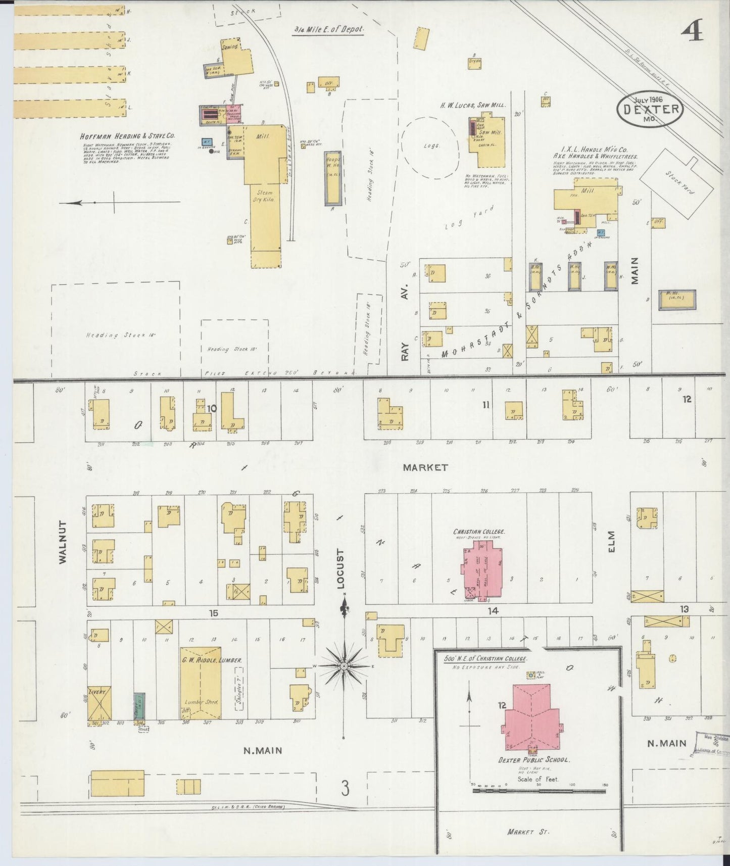 Sanborn Fire Insurance Map from Dexter, Stoddard County, Missouri (1906), Sheet #0004 - Historic Sanborn Fire Insurance Map Print, vintage old map wall art, antique decor, genealogy gift, Missouri Missouri map