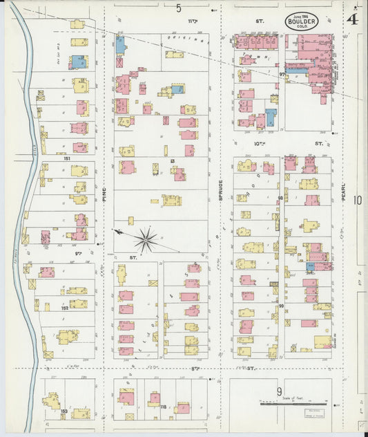 Sanborn Fire Insurance Map from Boulder, Boulder County, Colorado (1906), Sheet #0004 - Historic Sanborn Fire Insurance Map Print, vintage old map wall art, antique decor, genealogy gift, Colorado Colorado map