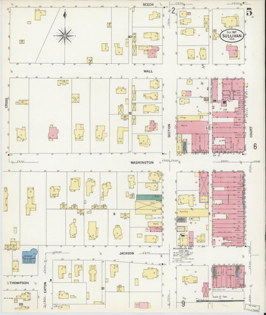 Sanborn Fire Insurance Map from Sullivan, Sullivan County, Indiana (1907), Sheet #0005 - Historic Sanborn Fire Insurance Map Print, vintage old map wall art, antique decor, genealogy gift, Indiana Indiana map