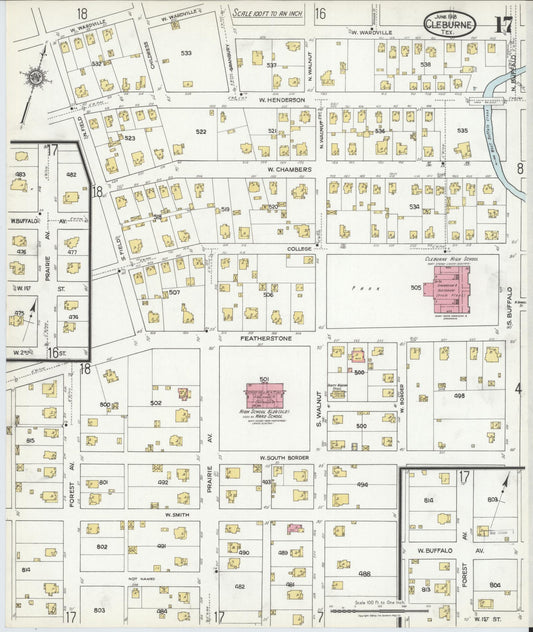Sanborn Fire Insurance Map from Cleburne, Johnson County, Texas (1918), Sheet #0017 - Historic Sanborn Fire Insurance Map Print, vintage old map wall art, antique decor, genealogy gift, Texas Texas map