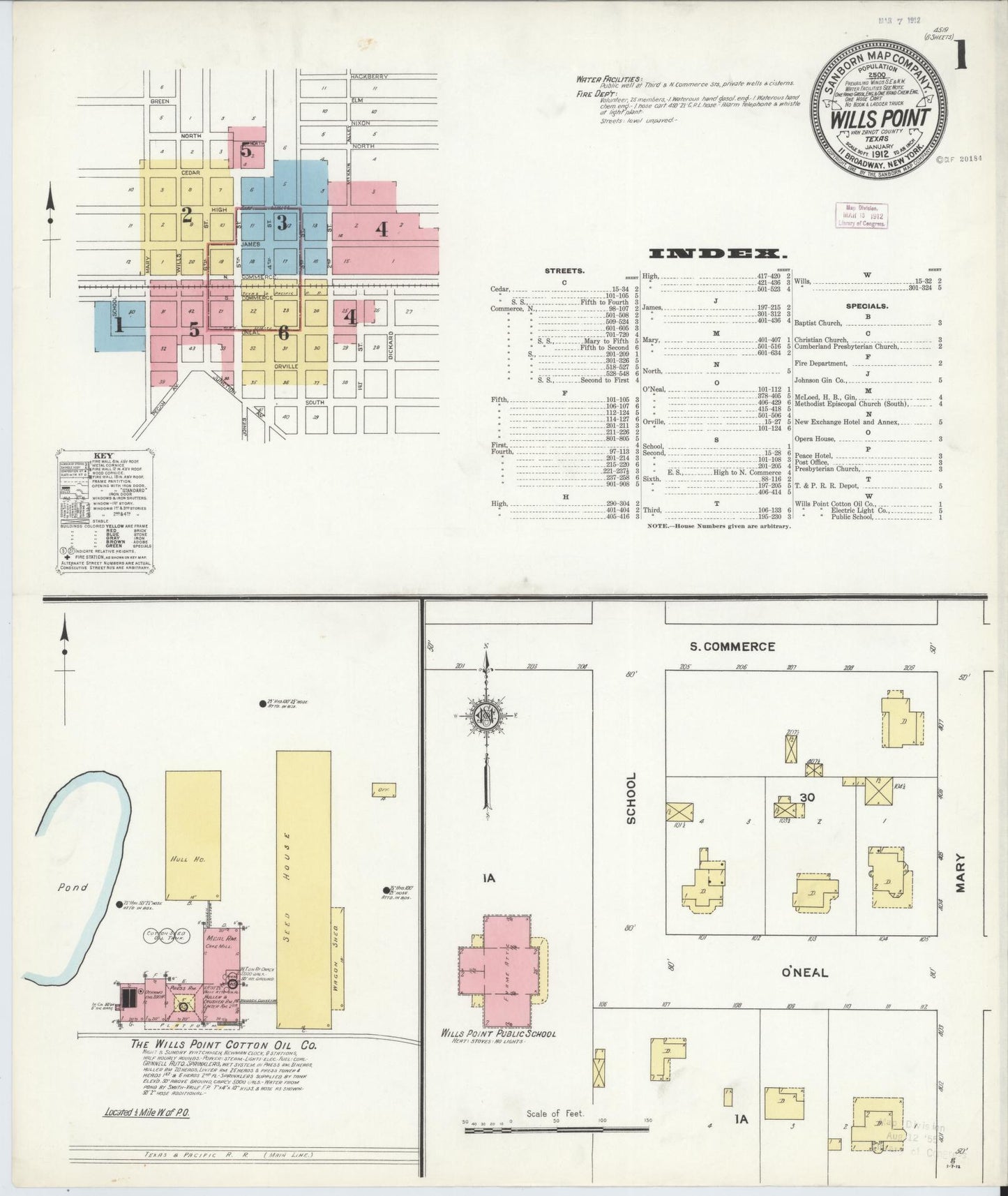Sanborn Fire Insurance Map from Wills Point, Van Zandt County, Texas (1912), Sheet #0001 - Historic Sanborn Fire Insurance Map Print, vintage old map wall art, antique decor, genealogy gift, Texas Texas map