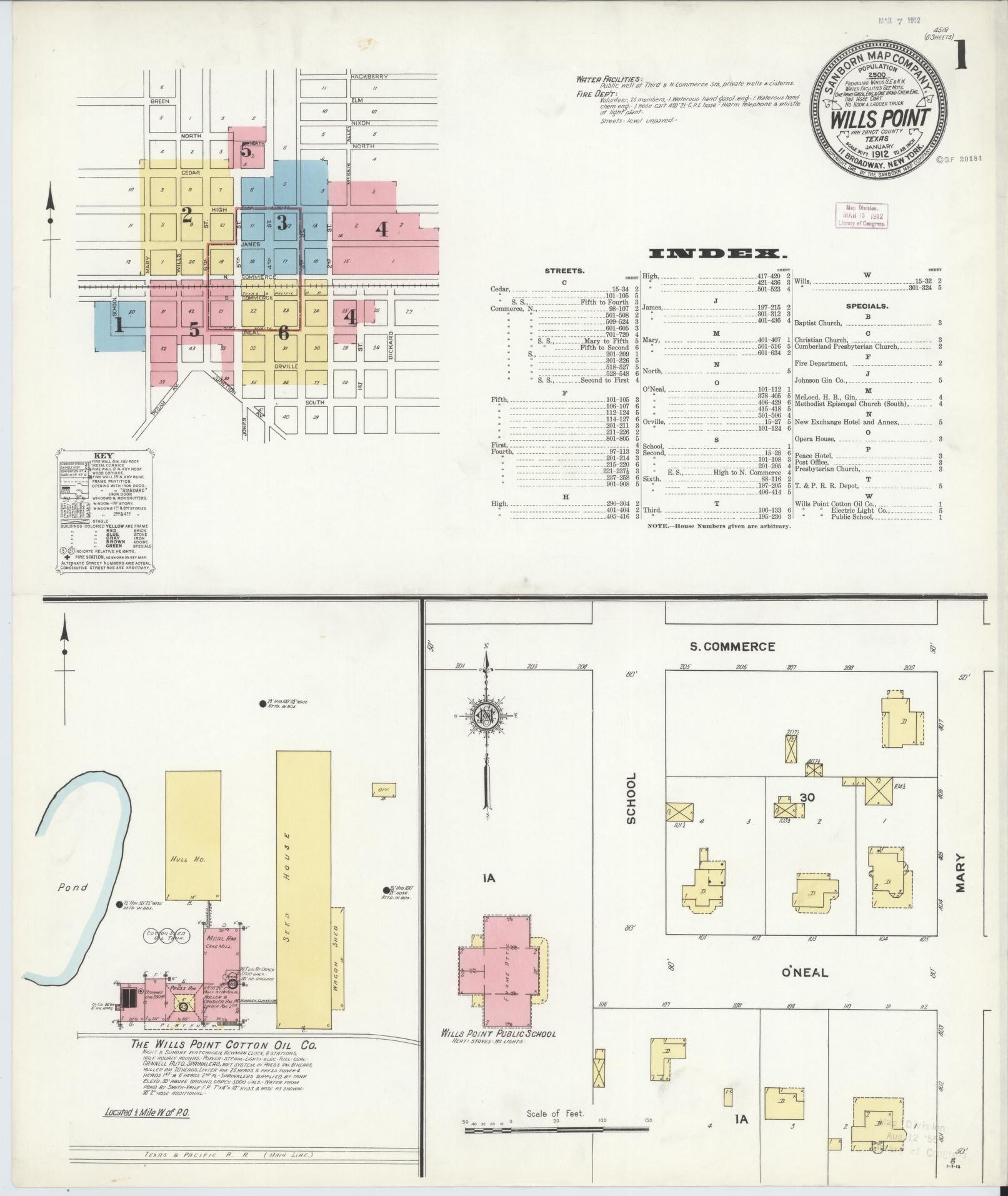 Sanborn Fire Insurance Map from Wills Point, Van Zandt County, Texas (1912), Sheet #0001 - Historic Sanborn Fire Insurance Map Print, vintage old map wall art, antique decor, genealogy gift, Texas Texas map
