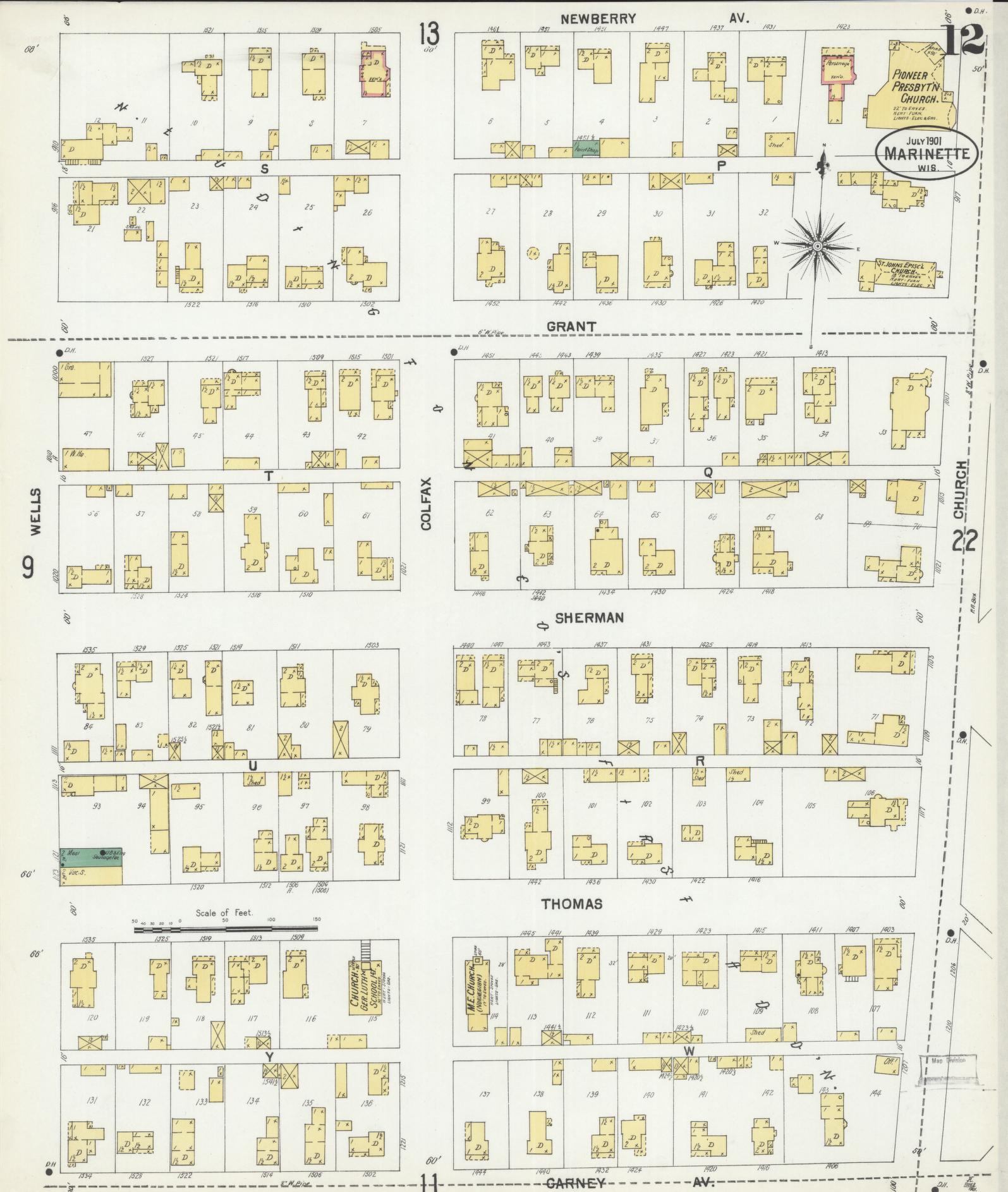 Sanborn Fire Insurance Map from Marinette, Marinette County, Wisconsin (1901), Sheet #0012 - Complete Map Set gallery image, historic Sanborn map, vintage wall art, Wisconsin Wisconsin