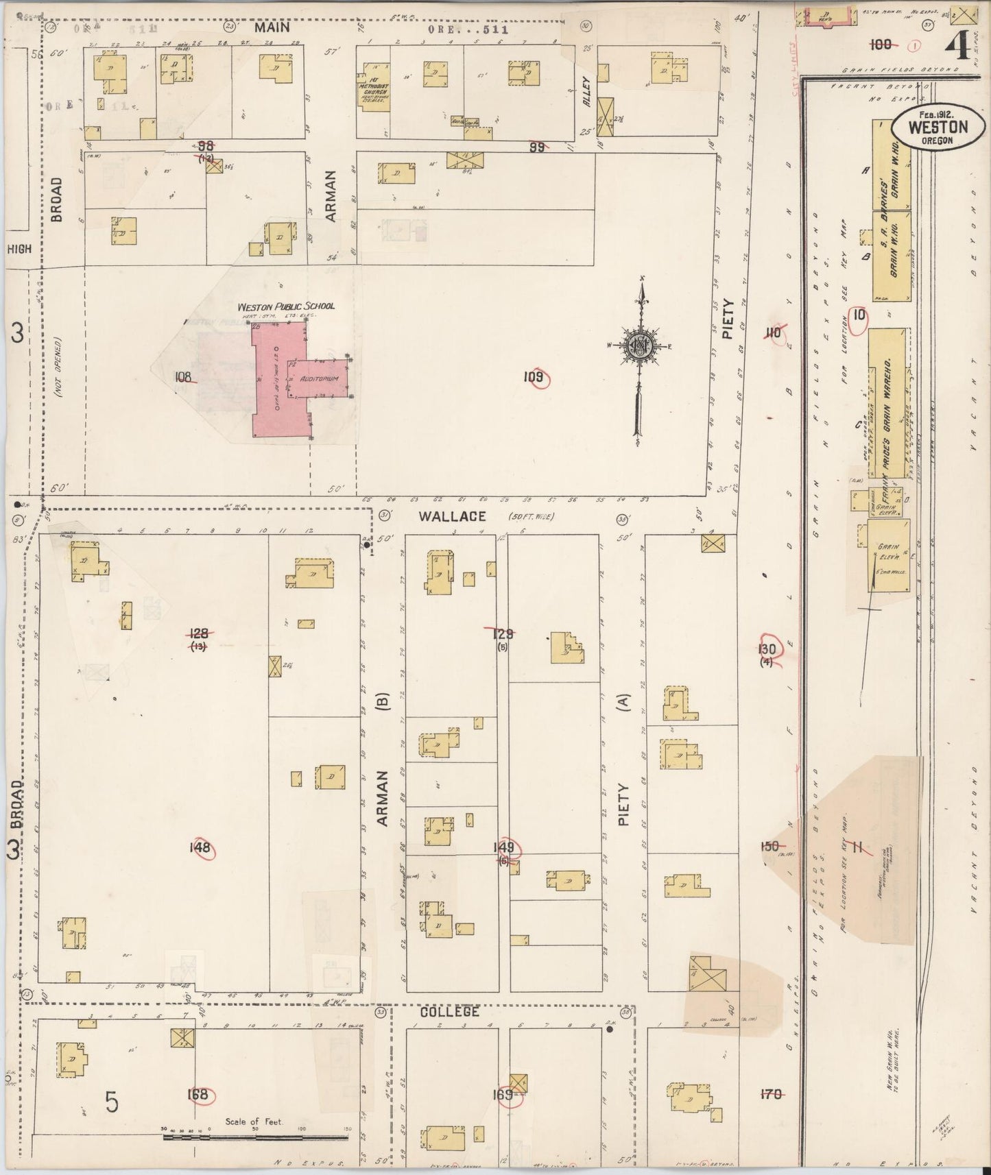 Sanborn Fire Insurance Map from Weston, Umatilla County, Oregon (1932), Sheet #0004 - Historic Sanborn Fire Insurance Map Print, vintage old map wall art, antique decor, genealogy gift, Oregon Oregon map