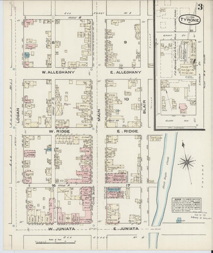 Sanborn Fire Insurance Map from Tyrone, Blair County, Pennsylvania (1884), Sheet #0003 - Historic Sanborn Fire Insurance Map Print, vintage old map wall art, antique decor, genealogy gift, Pennsylvania Pennsylvania map