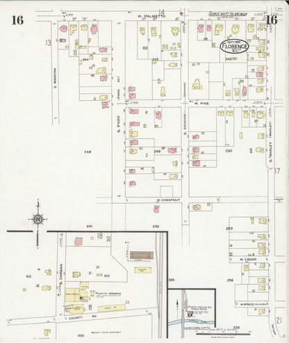 Sanborn Fire Insurance Map from Florence, Florence County, South Carolina (1924), Sheet #0016 - Complete Map Set gallery image, historic Sanborn map, vintage wall art, South Carolina South Carolina