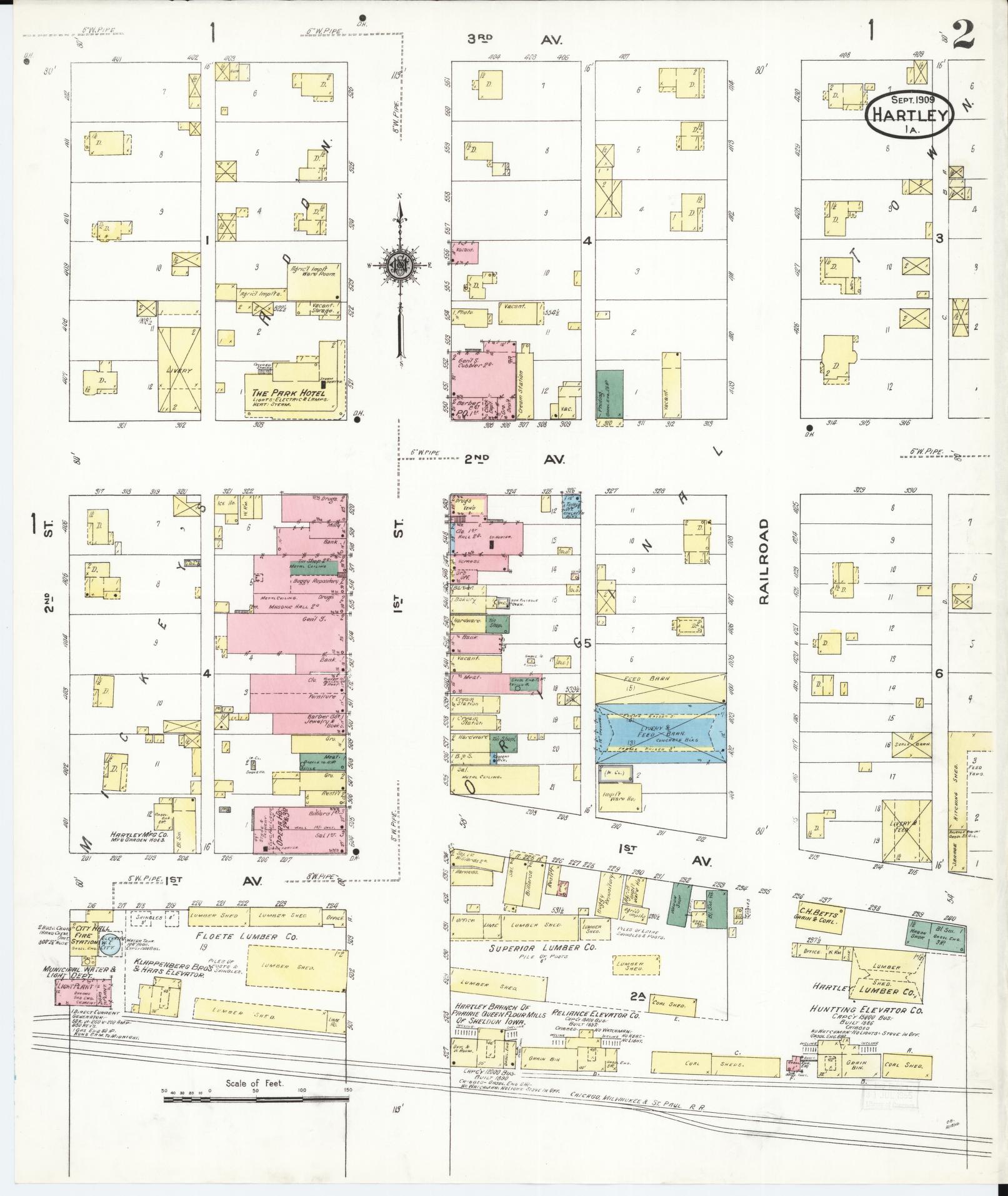 Sanborn Fire Insurance Map from Hartley, O'Brien County, Iowa (1909), Sheet #0002 - Historic Sanborn Fire Insurance Map Print, vintage old map wall art