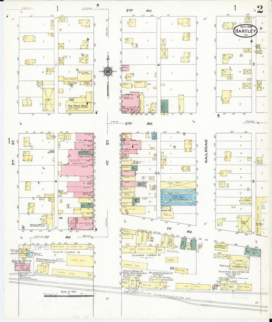 Sanborn Fire Insurance Map from Hartley, O'Brien County, Iowa (1909), Sheet #0002 - Historic Sanborn Fire Insurance Map Print, vintage old map wall art