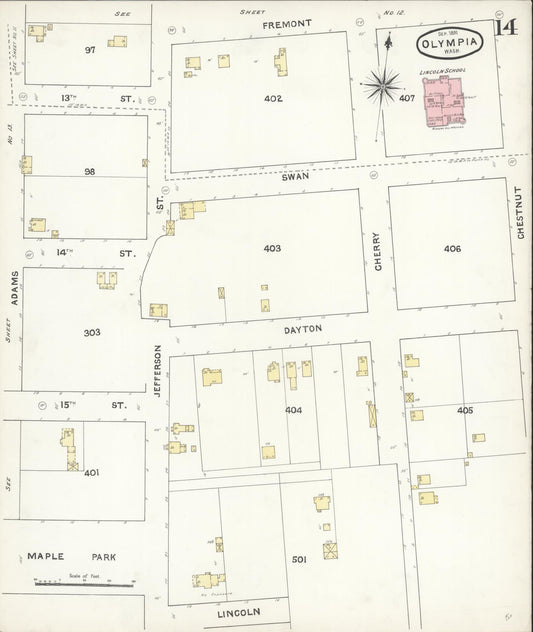 Sanborn Fire Insurance Map from Olympia, Thurston County, Washington (1891), Sheet #0014 - Historic Sanborn Fire Insurance Map Print, vintage old map wall art, antique decor, genealogy gift, Washington Washington map