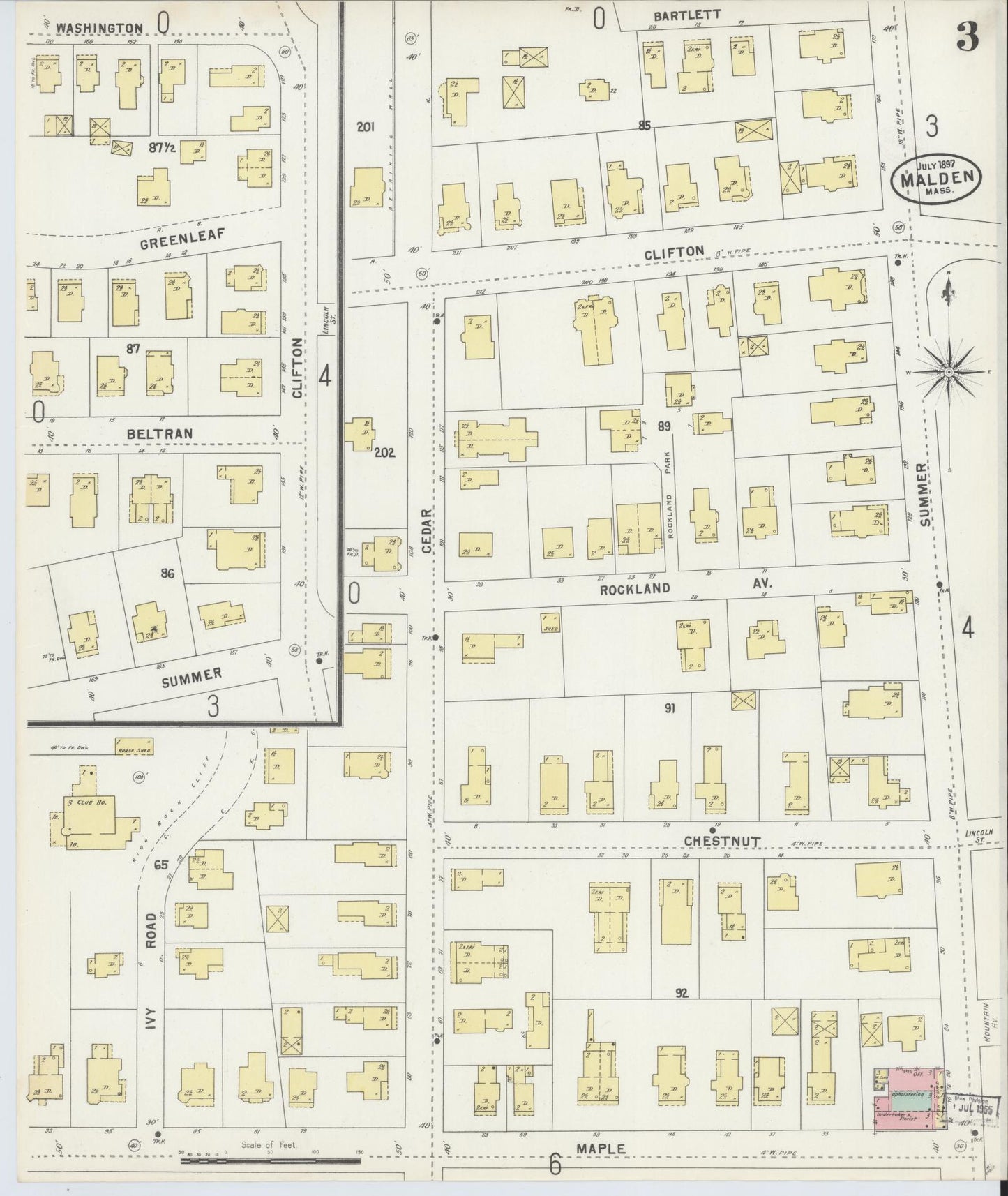 Sanborn Fire Insurance Map from Malden, Middlesex County, Massachusetts (1897), Sheet #0003 - Complete Map Set gallery image, historic Sanborn map, vintage wall art, Massachusetts Massachusetts