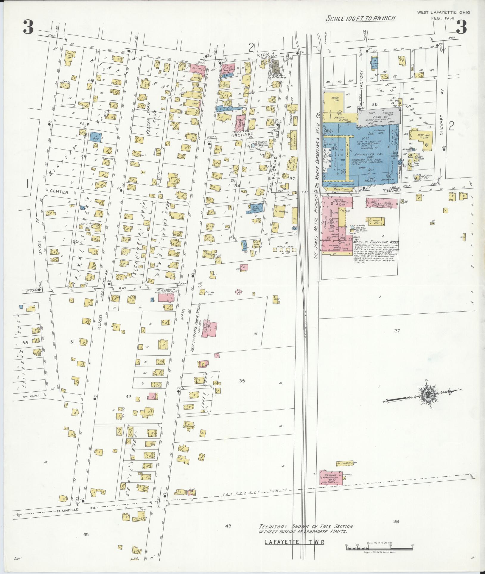 Sanborn Fire Insurance Map from West Lafayette, Coshocton County, Ohio (1939), Sheet #0003 - Historic Sanborn Fire Insurance Map Print, vintage old map wall art, antique decor, genealogy gift, Ohio Ohio map