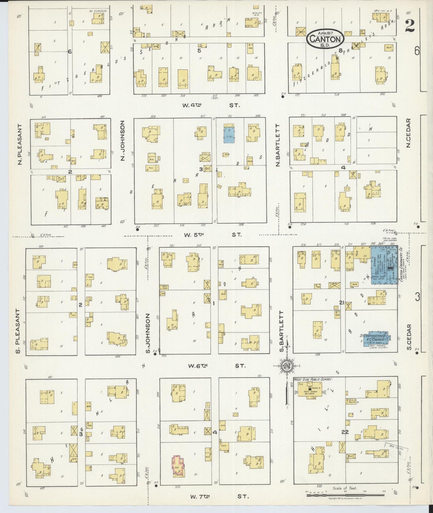 Sanborn Fire Insurance Map from Canton, Lincoln County, South Dakota (1917), Sheet #0002 - Complete Map Set gallery image, historic Sanborn map, vintage wall art, South Dakota South Dakota