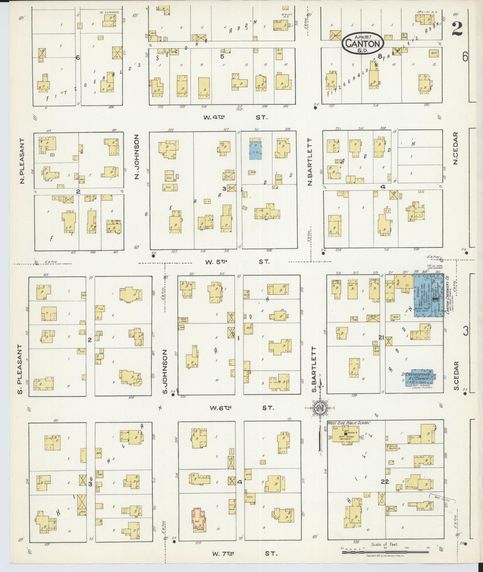 Sanborn Fire Insurance Map from Canton, Lincoln County, South Dakota (1917), Sheet #0002 - Complete Map Set gallery image, historic Sanborn map, vintage wall art, South Dakota South Dakota