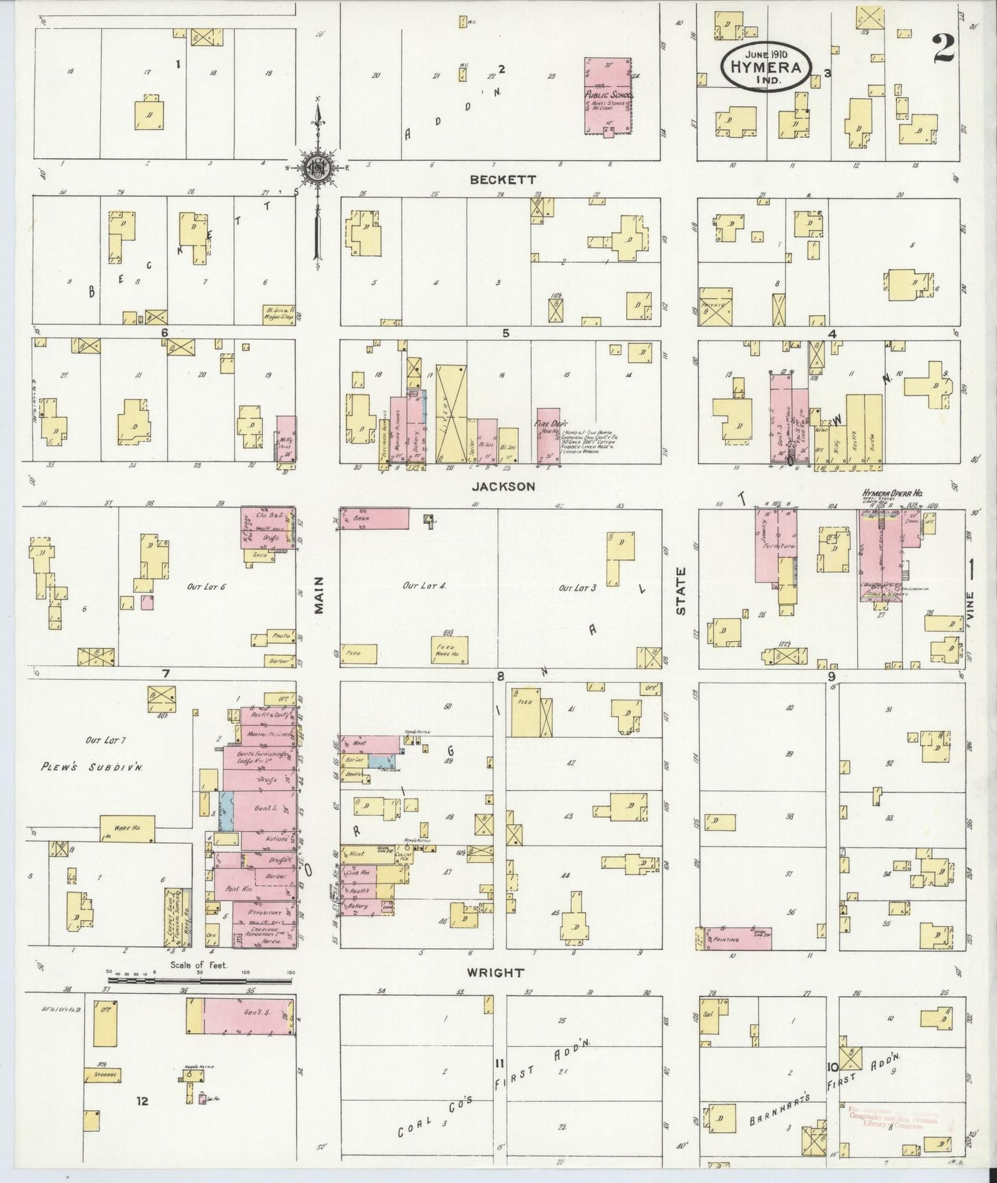 Sanborn Fire Insurance Map from Hymera, Sullivan County, Indiana (1910), Sheet #0002 - Complete Map Set gallery image, historic Sanborn map, vintage wall art, Indiana Indiana