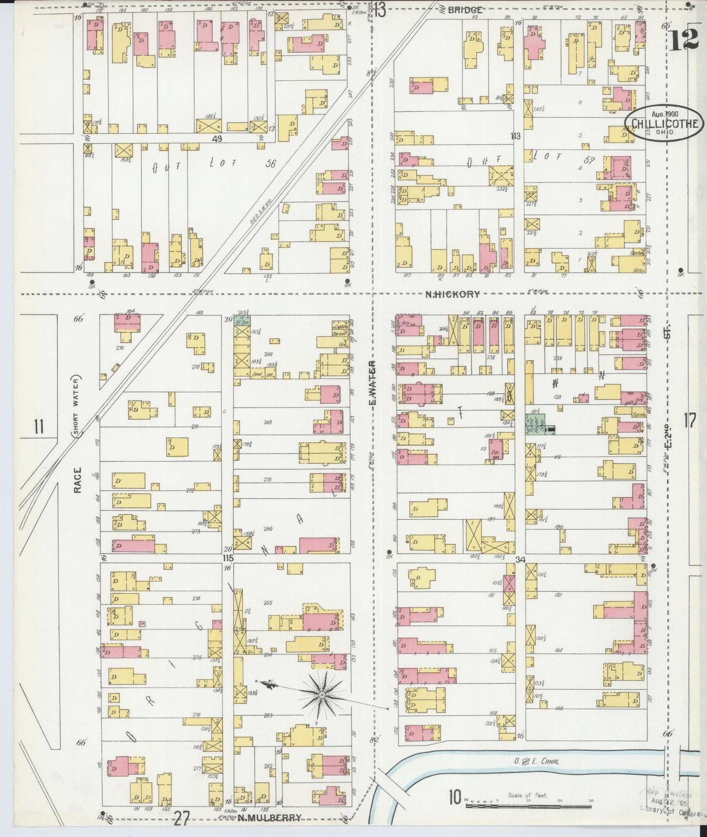 Sanborn Fire Insurance Map from Chillicothe, Ross County, Ohio (1900), Sheet #0012 - Historic Sanborn Fire Insurance Map Print, vintage old map wall art, antique decor, genealogy gift, Ohio Ohio map
