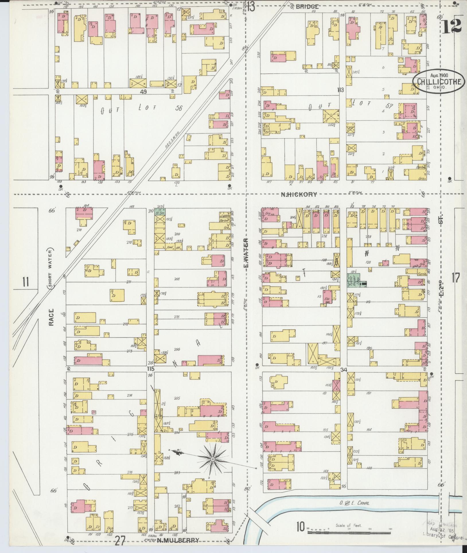 Sanborn Fire Insurance Map from Chillicothe, Ross County, Ohio (1900), Sheet #0012 - Historic Sanborn Fire Insurance Map Print, vintage old map wall art, antique decor, genealogy gift, Ohio Ohio map