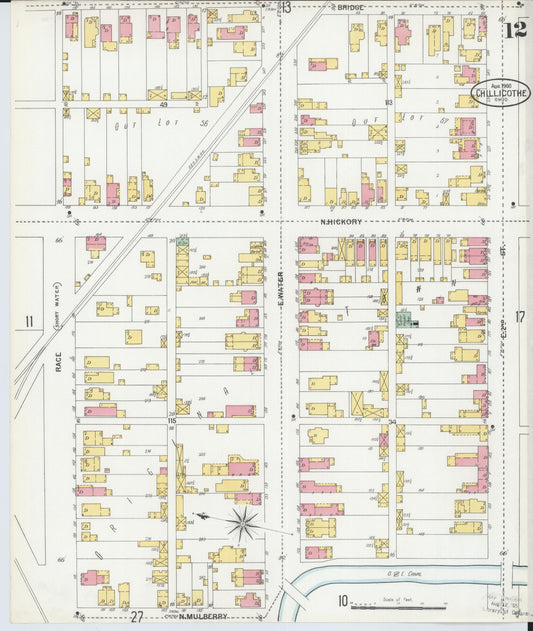 Sanborn Fire Insurance Map from Chillicothe, Ross County, Ohio (1900), Sheet #0012 - Historic Sanborn Fire Insurance Map Print, vintage old map wall art, antique decor, genealogy gift, Ohio Ohio map