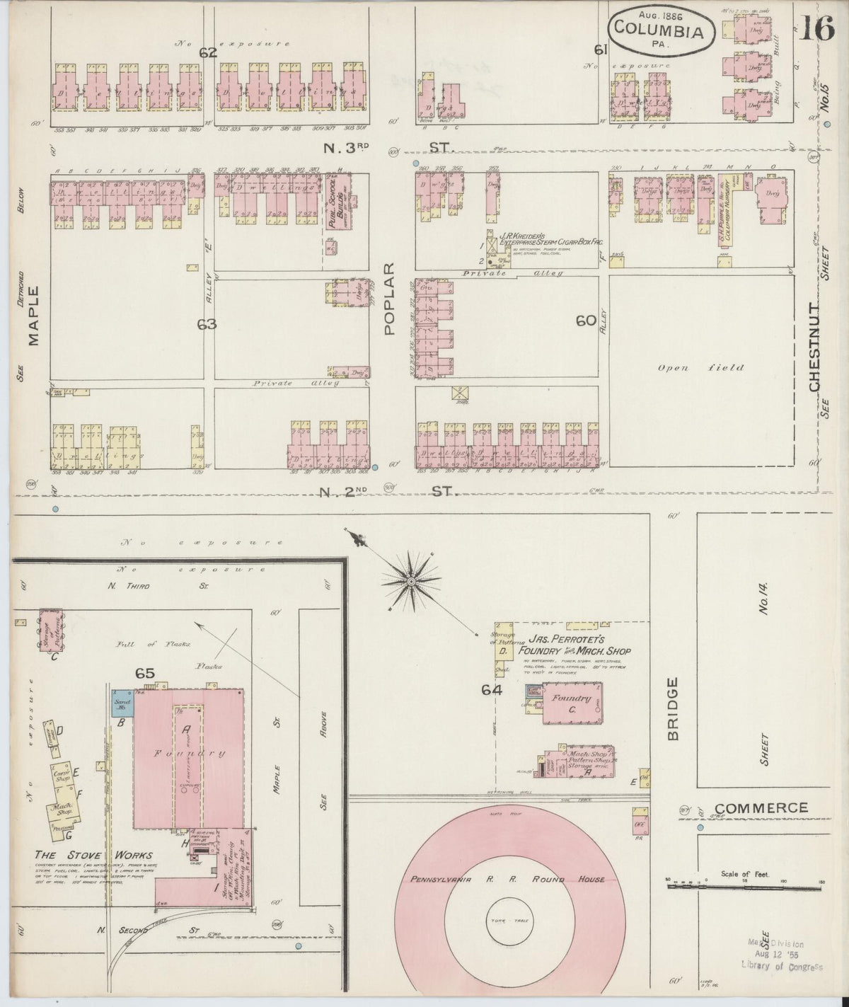 Sanborn Fire Insurance Map from Columbia, Lancaster County, Pennsylvania (1886), Sheet #0016 - Complete Map Set gallery image, historic Sanborn map, vintage wall art, Pennsylvania Pennsylvania