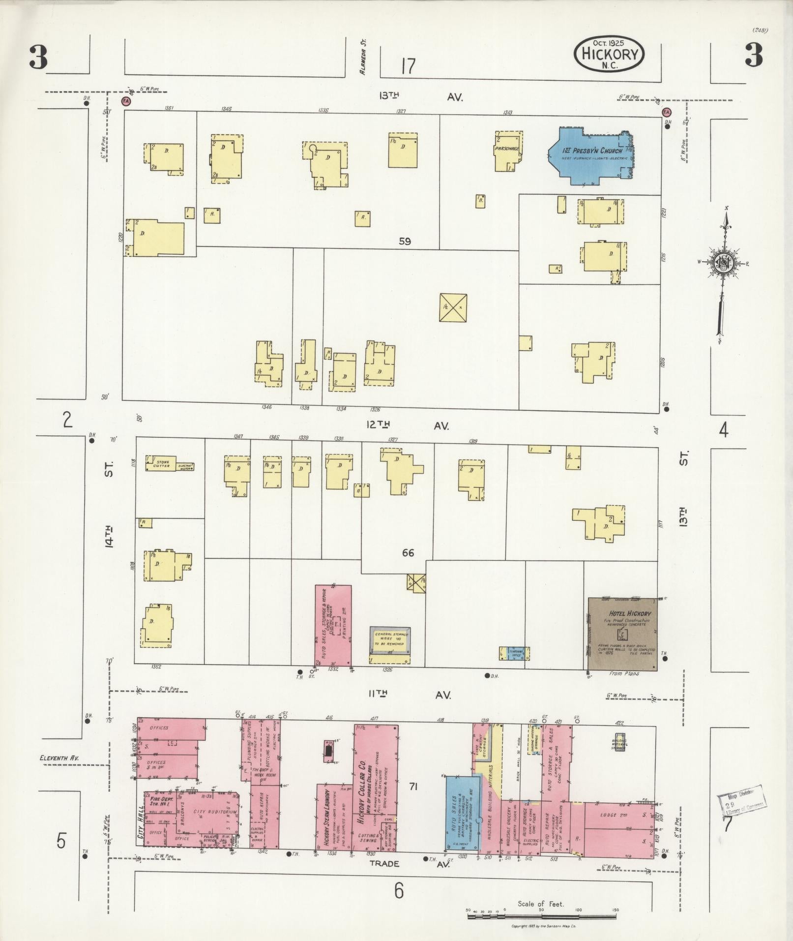 Sanborn Fire Insurance Map from Hickory, Catawba County, North Carolina (1925), Sheet #0003 - Complete Map Set gallery image, historic Sanborn map, vintage wall art, North Carolina North Carolina