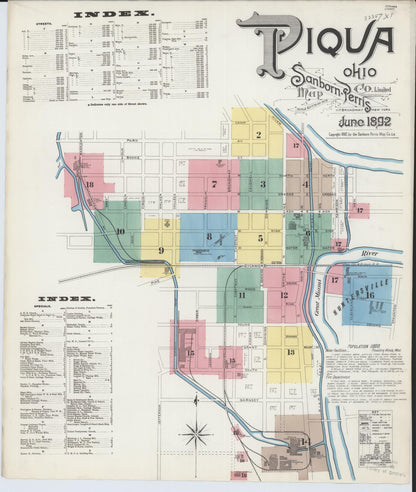 Sanborn Fire Insurance Map from Piqua, Miami County, Ohio (1892), Sheet #0001 - Complete Map Set gallery image, historic Sanborn map, vintage wall art, Ohio Ohio