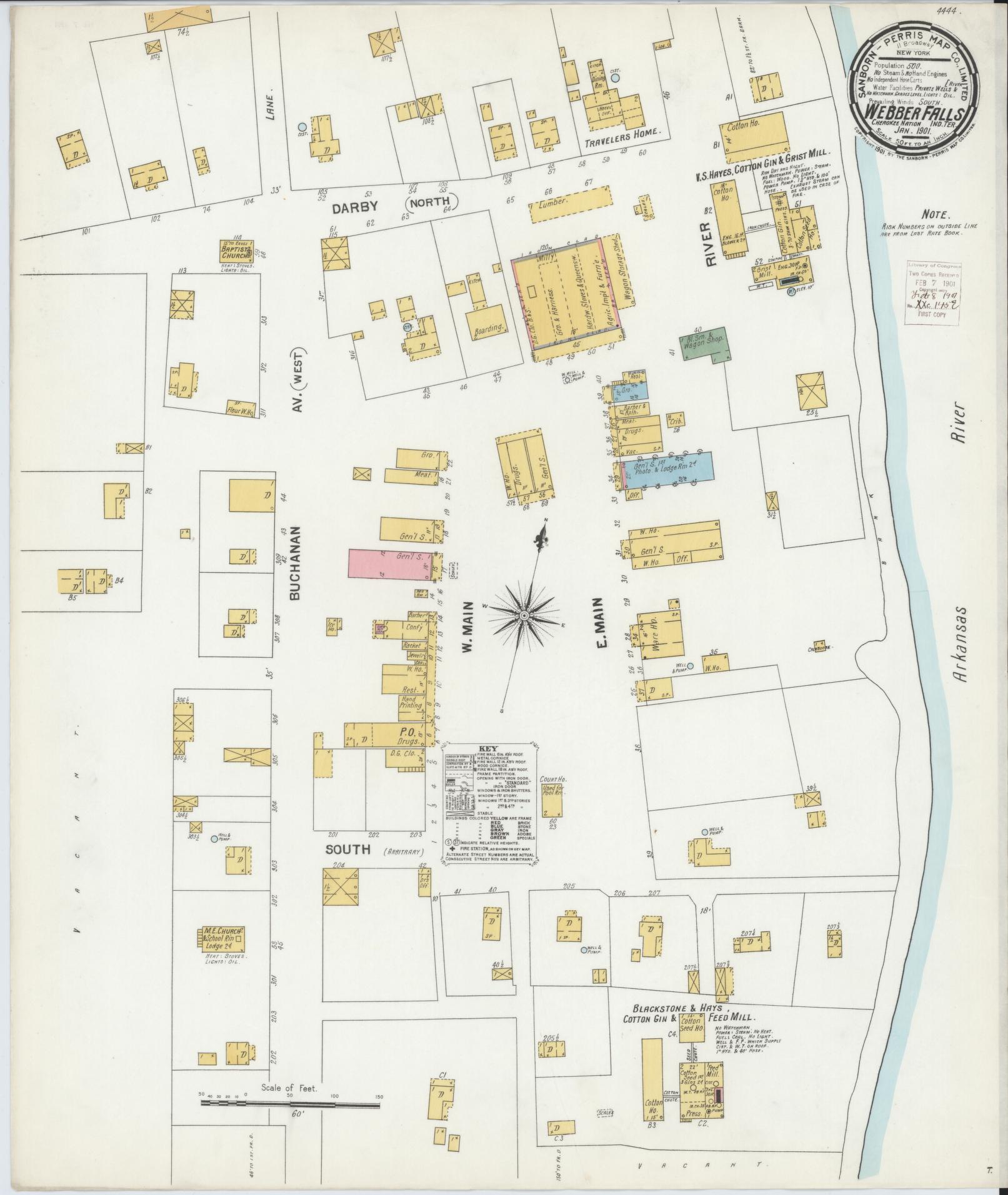 Sanborn Fire Insurance Map from Webbers Falls, Muskogee County, Oklahoma (1901), Sheet #0001 - Historic Sanborn Fire Insurance Map Print, vintage old map wall art, antique decor, genealogy gift, Oklahoma Oklahoma map