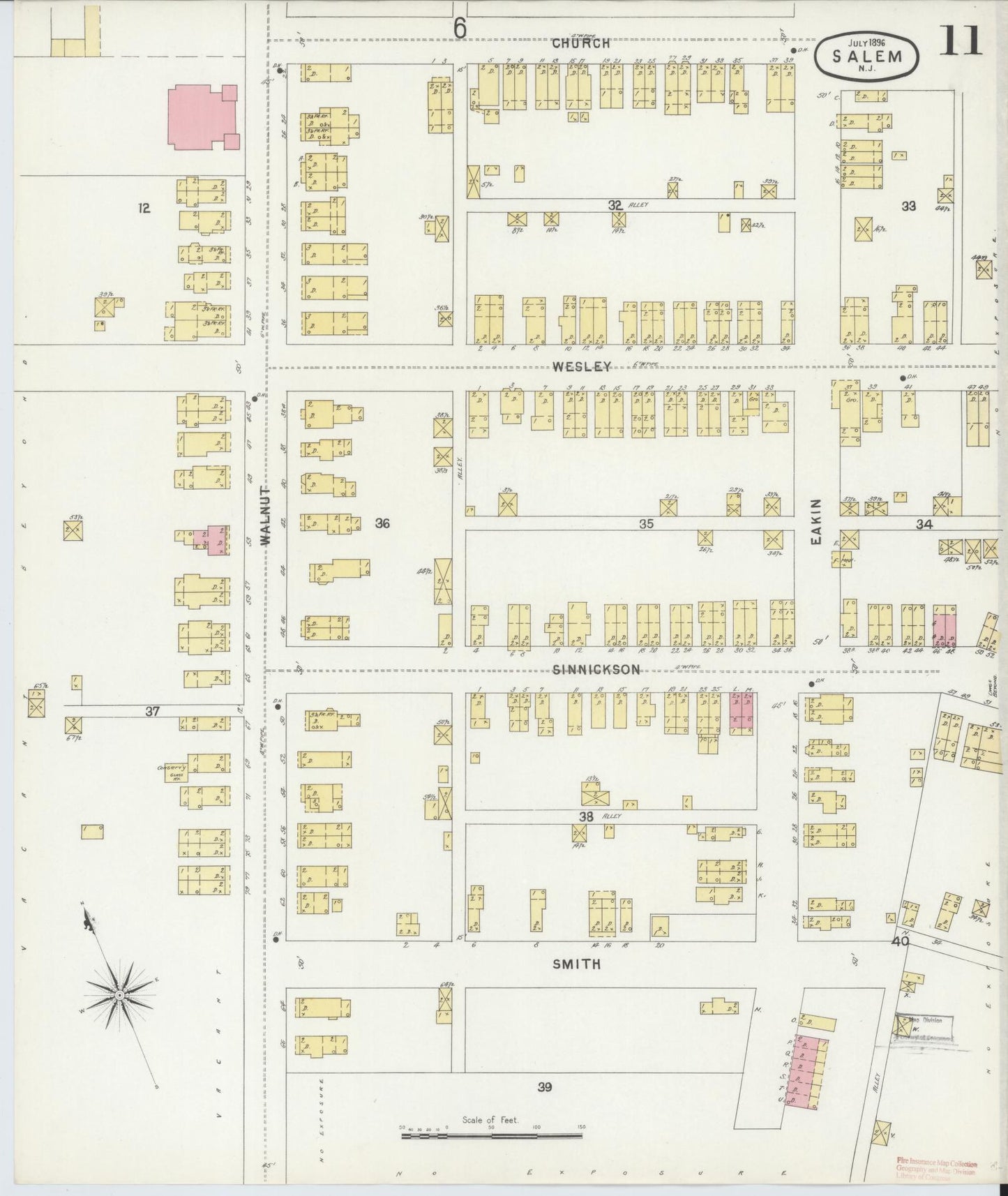 Sanborn Fire Insurance Map from Salem, Salem County, New Jersey (1896), Sheet #0011 - Complete Map Set gallery image, historic Sanborn map, vintage wall art, New Jersey New Jersey