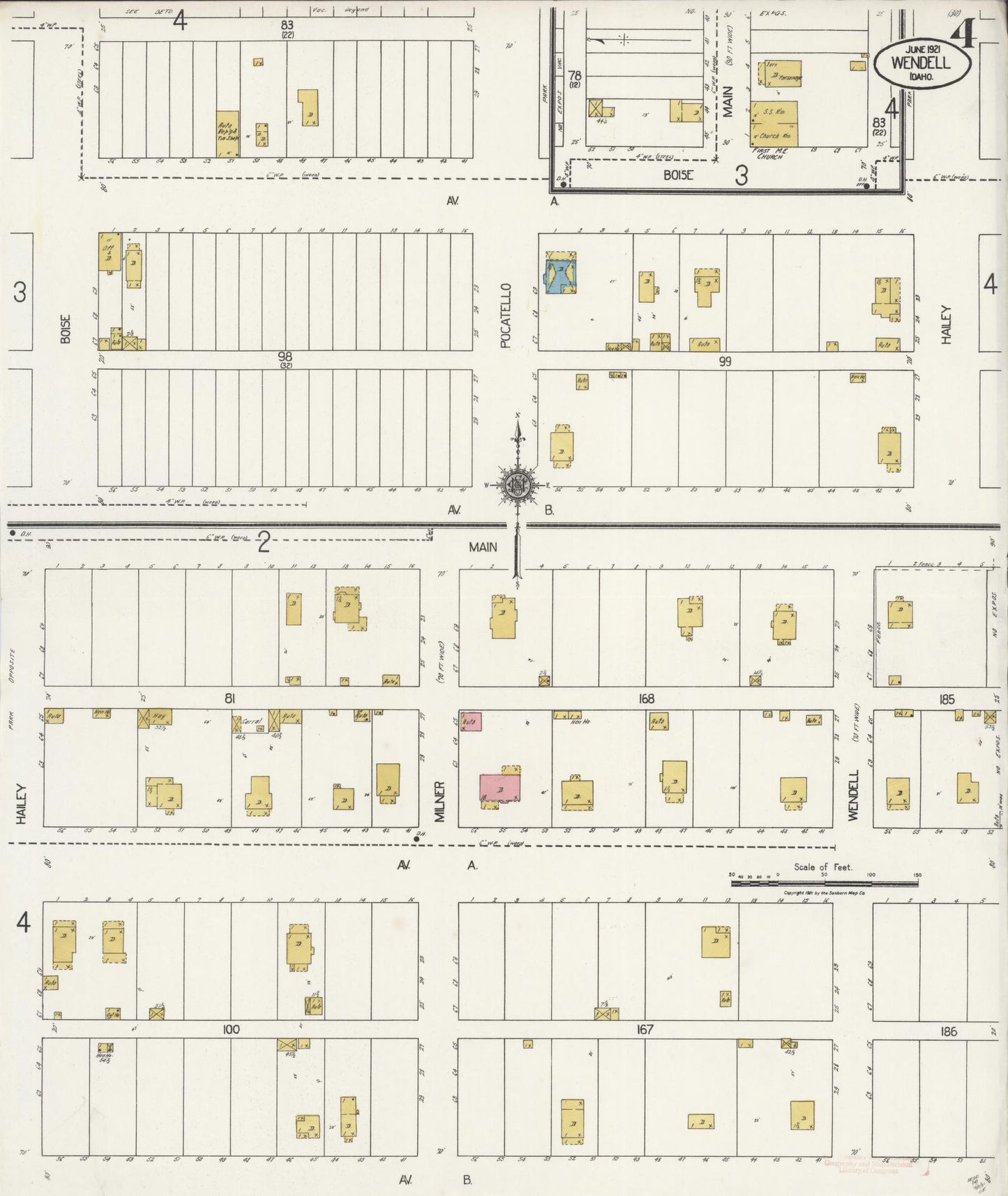 Sanborn Fire Insurance Map from Wendell, Gooding County, Idaho (1921), Sheet #0004 - Historic Sanborn Fire Insurance Map Print, vintage old map wall art, antique decor, genealogy gift, Idaho Idaho map