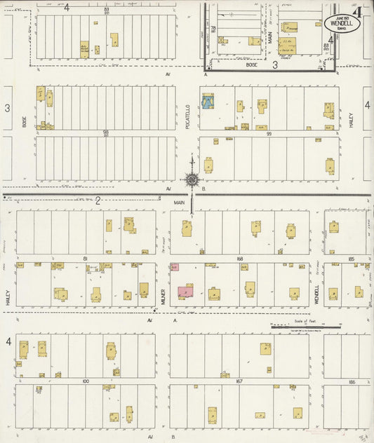 Sanborn Fire Insurance Map from Wendell, Gooding County, Idaho (1921), Sheet #0004 - Historic Sanborn Fire Insurance Map Print, vintage old map wall art, antique decor, genealogy gift, Idaho Idaho map