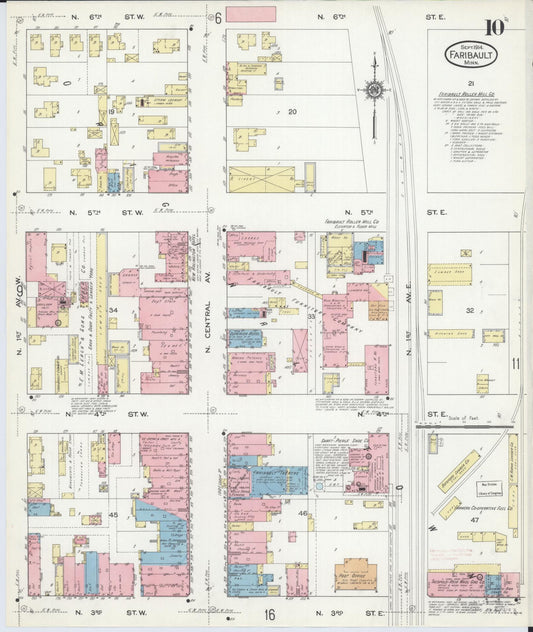 Sanborn Fire Insurance Map from Faribault, Rice County, Minnesota (1914), Sheet #0010 - Historic Sanborn Fire Insurance Map Print, vintage old map wall art, antique decor, genealogy gift, Minnesota Minnesota map