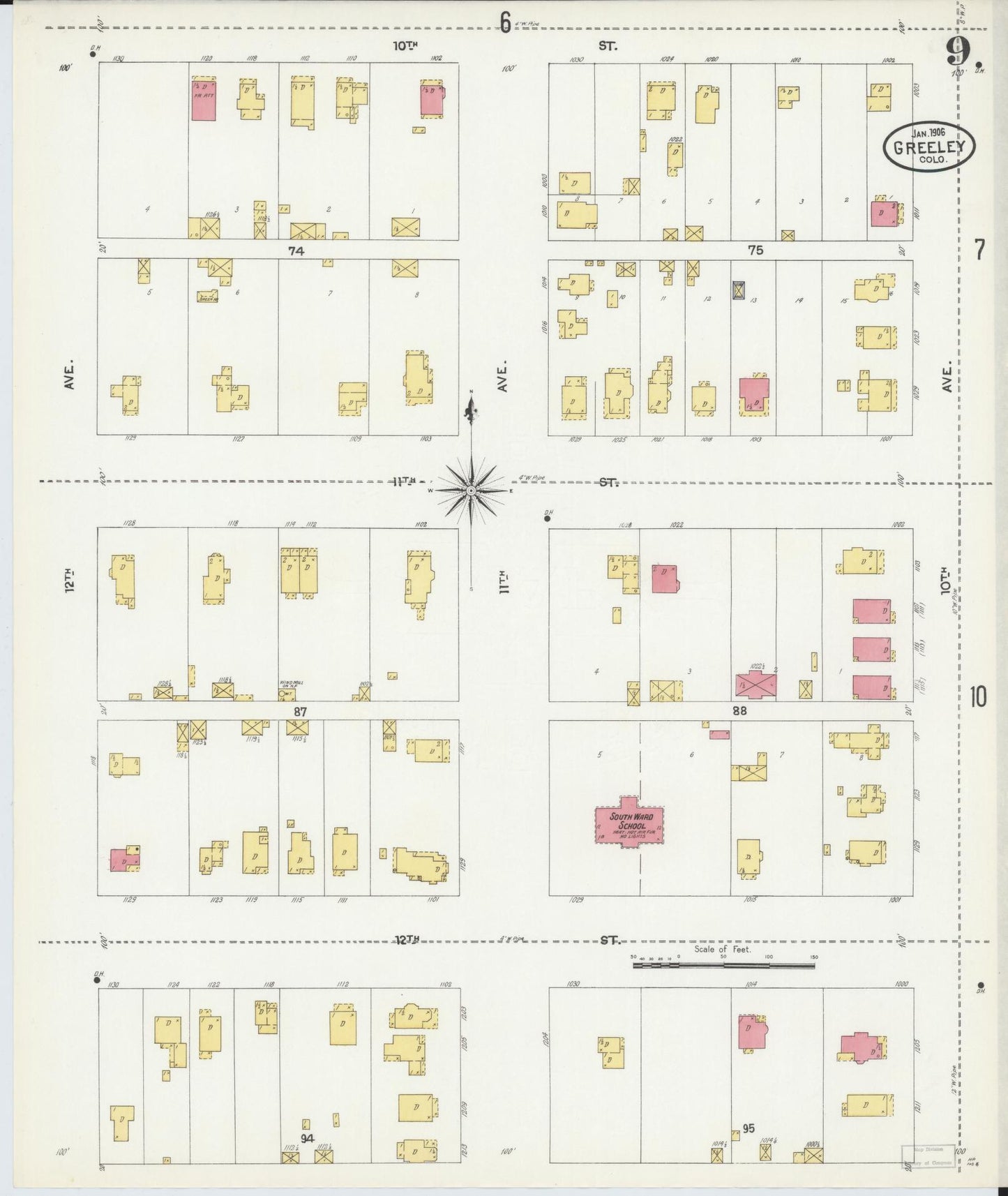 Sanborn Fire Insurance Map from Greeley, Weld County, Colorado (1906), Sheet #0009 - Historic Sanborn Fire Insurance Map Print, vintage old map wall art, antique decor, genealogy gift, Colorado Colorado map