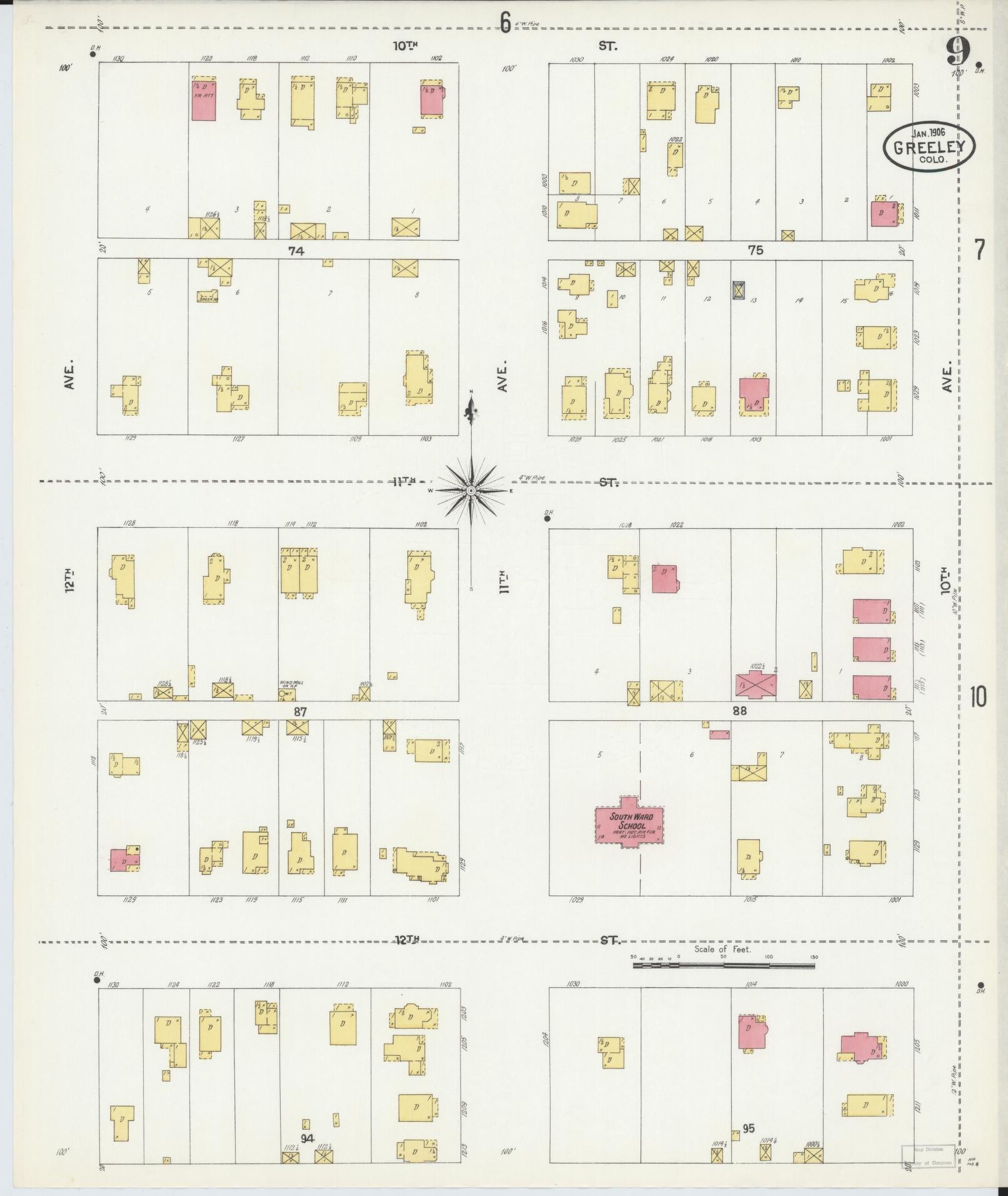 Sanborn Fire Insurance Map from Greeley, Weld County, Colorado (1906), Sheet #0009 - Historic Sanborn Fire Insurance Map Print, vintage old map wall art, antique decor, genealogy gift, Colorado Colorado map