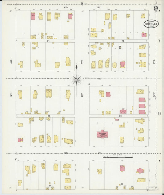 Sanborn Fire Insurance Map from Greeley, Weld County, Colorado (1906), Sheet #0009 - Historic Sanborn Fire Insurance Map Print, vintage old map wall art, antique decor, genealogy gift, Colorado Colorado map