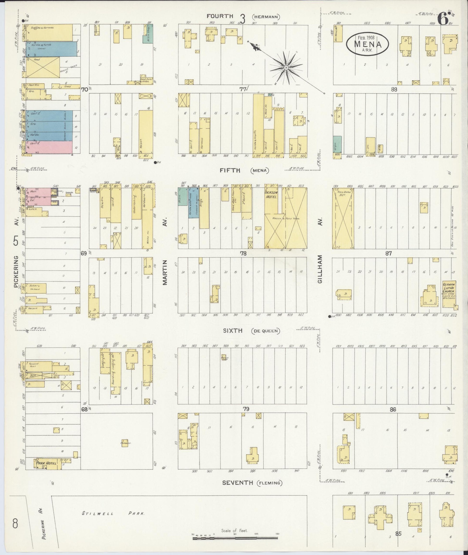 Sanborn Fire Insurance Map from Mena, Polk County, Arkansas (1908), Sheet #0006 - Historic Sanborn Fire Insurance Map Print, vintage old map wall art, antique decor, genealogy gift, Arkansas Arkansas map