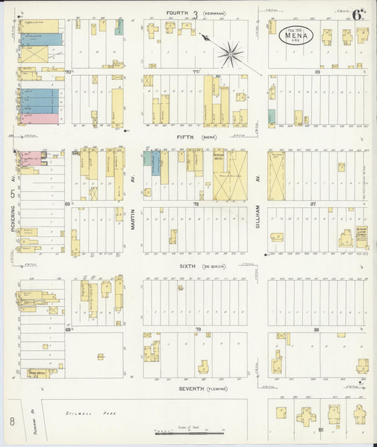 Sanborn Fire Insurance Map from Mena, Polk County, Arkansas (1908), Sheet #0006 - Historic Sanborn Fire Insurance Map Print, vintage old map wall art, antique decor, genealogy gift, Arkansas Arkansas map